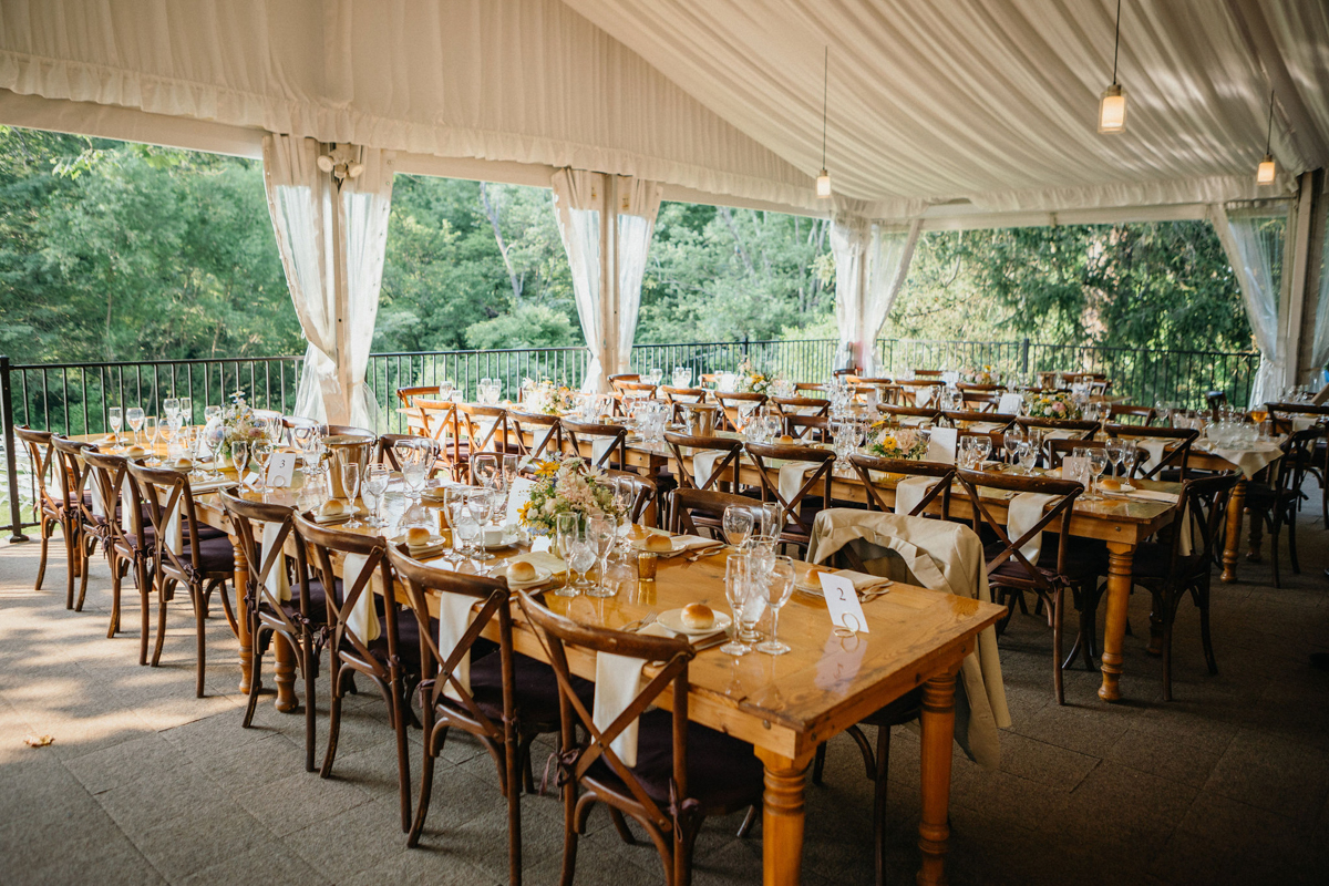 Outdoor wedding reception at Philander Chase Knox Estate.