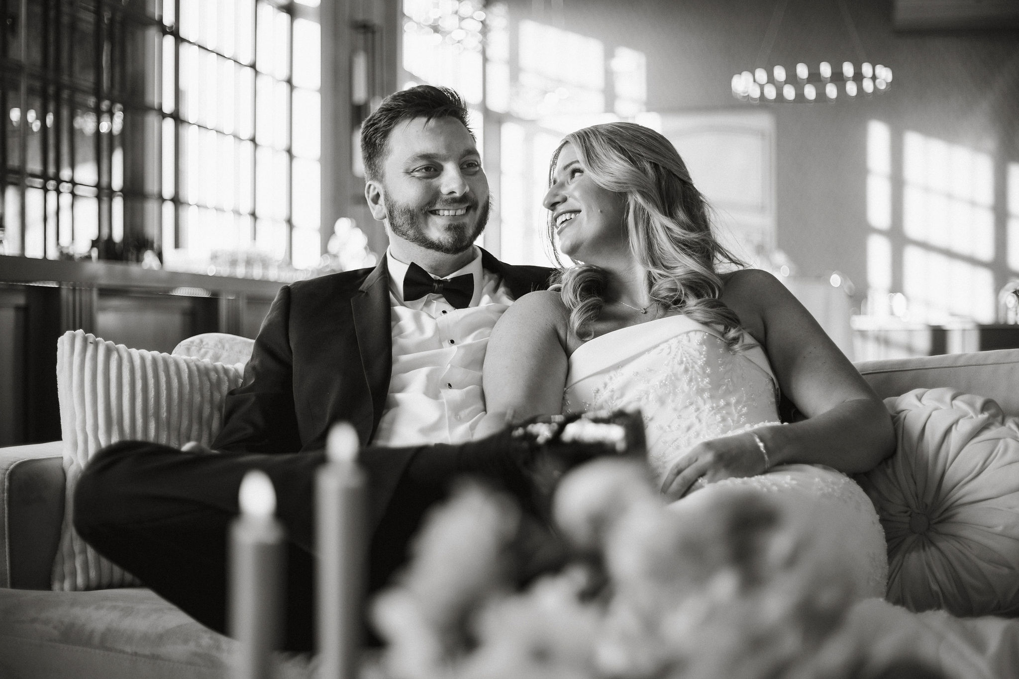 Cory and Jake sneak away for a quiet moment during their Switch House wedding.