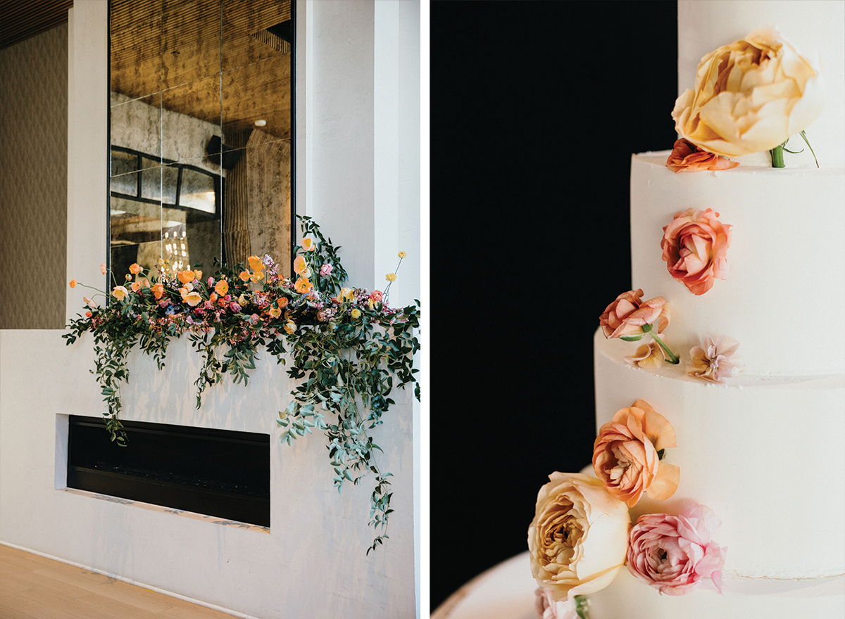 Vibrant spring florals bring warmth to the modern venue.