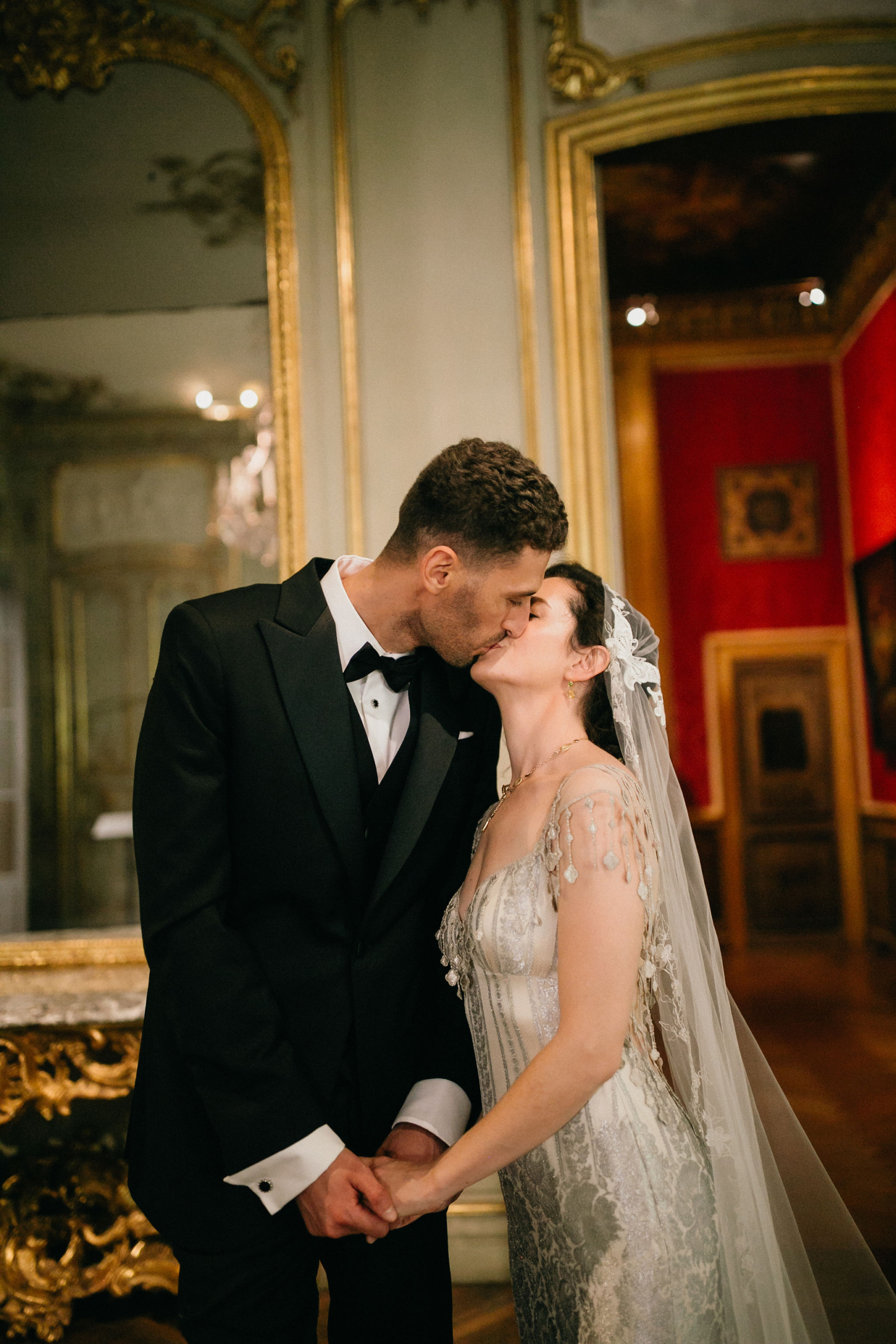 Newlyweds embrace during a memorable celebration at the Philadelphia Museum of Art.