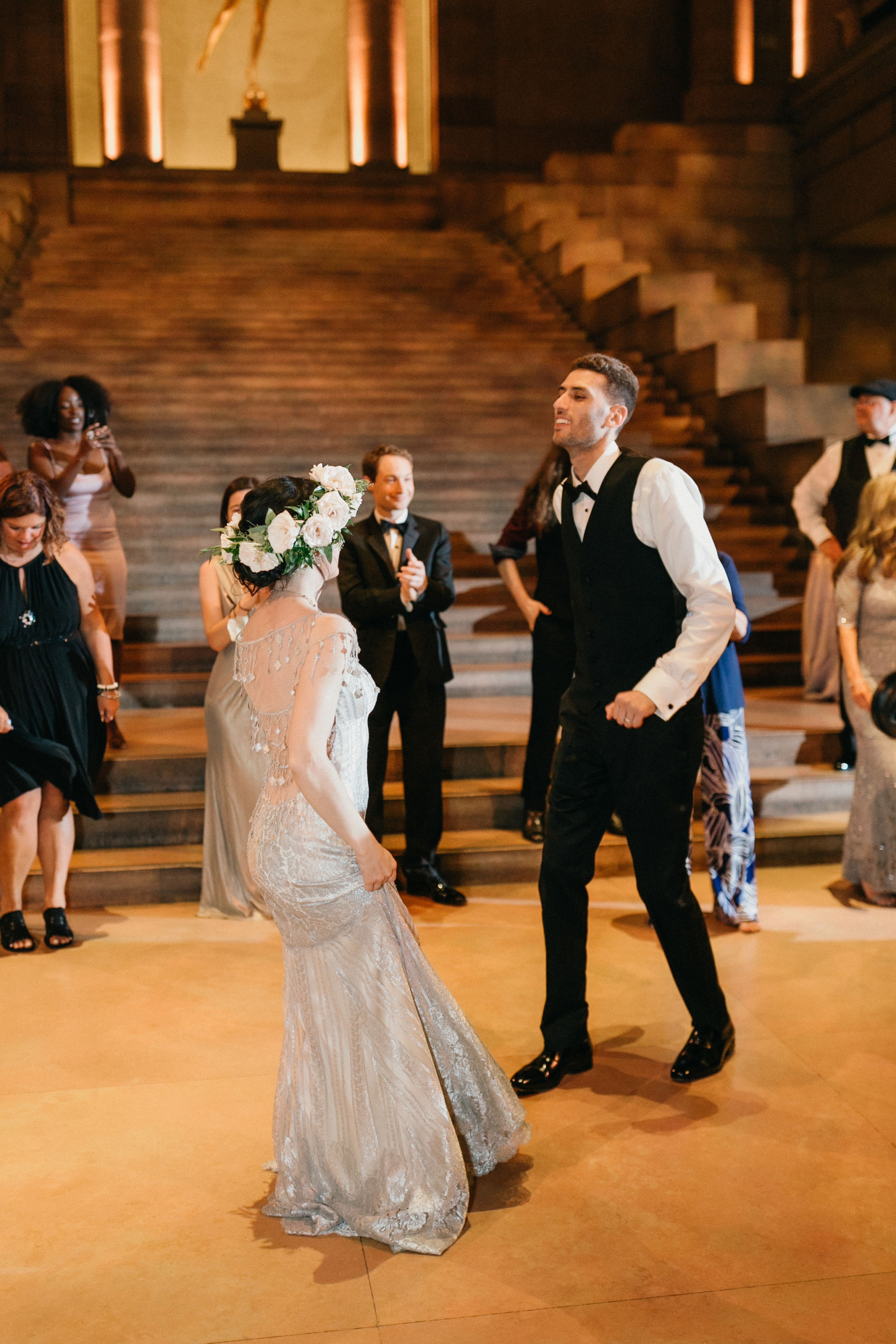 A wedding reception features unique design details at the Philly art museum.