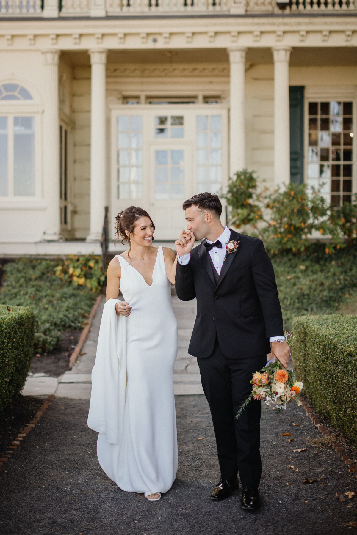 Wedding portraits taken outside at outdoor wedding venue in Philadelphia, PA.