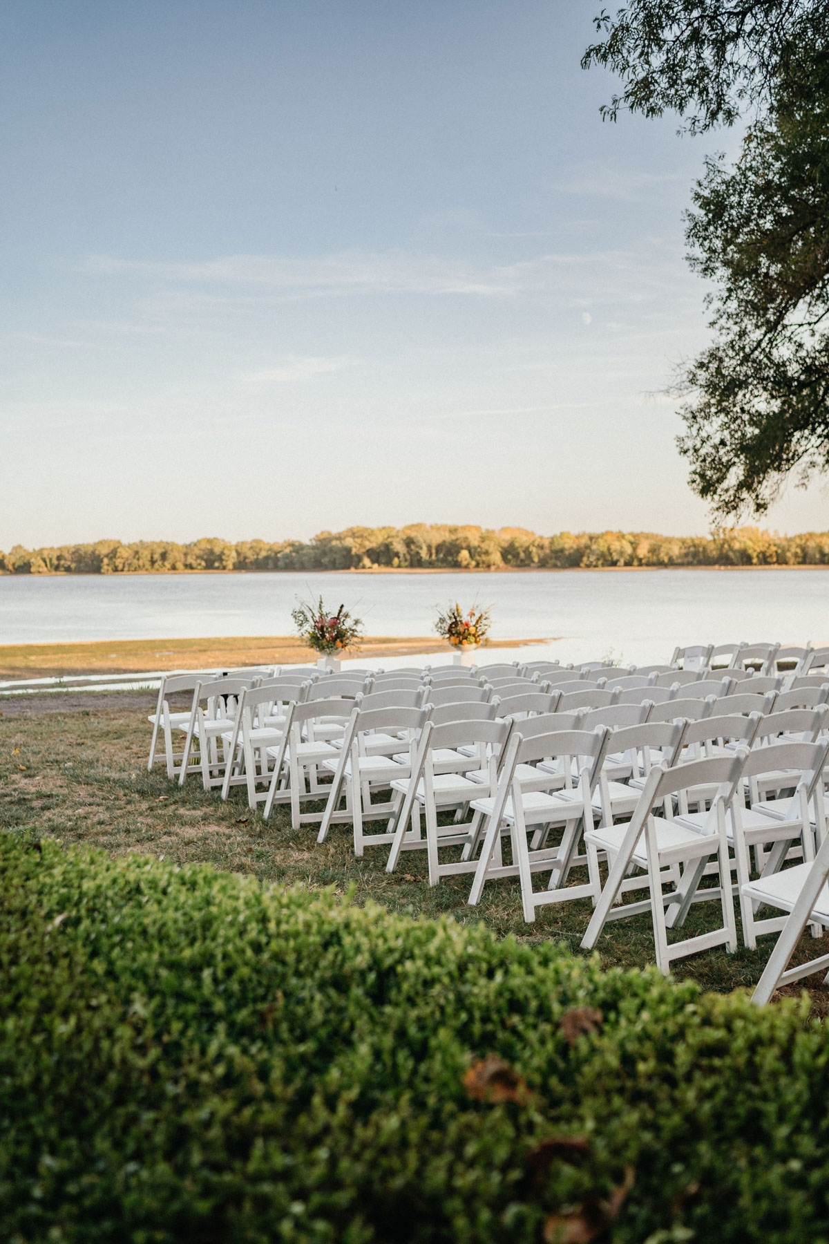 Wedding ceremony space at Glen Foerd during golden hour.