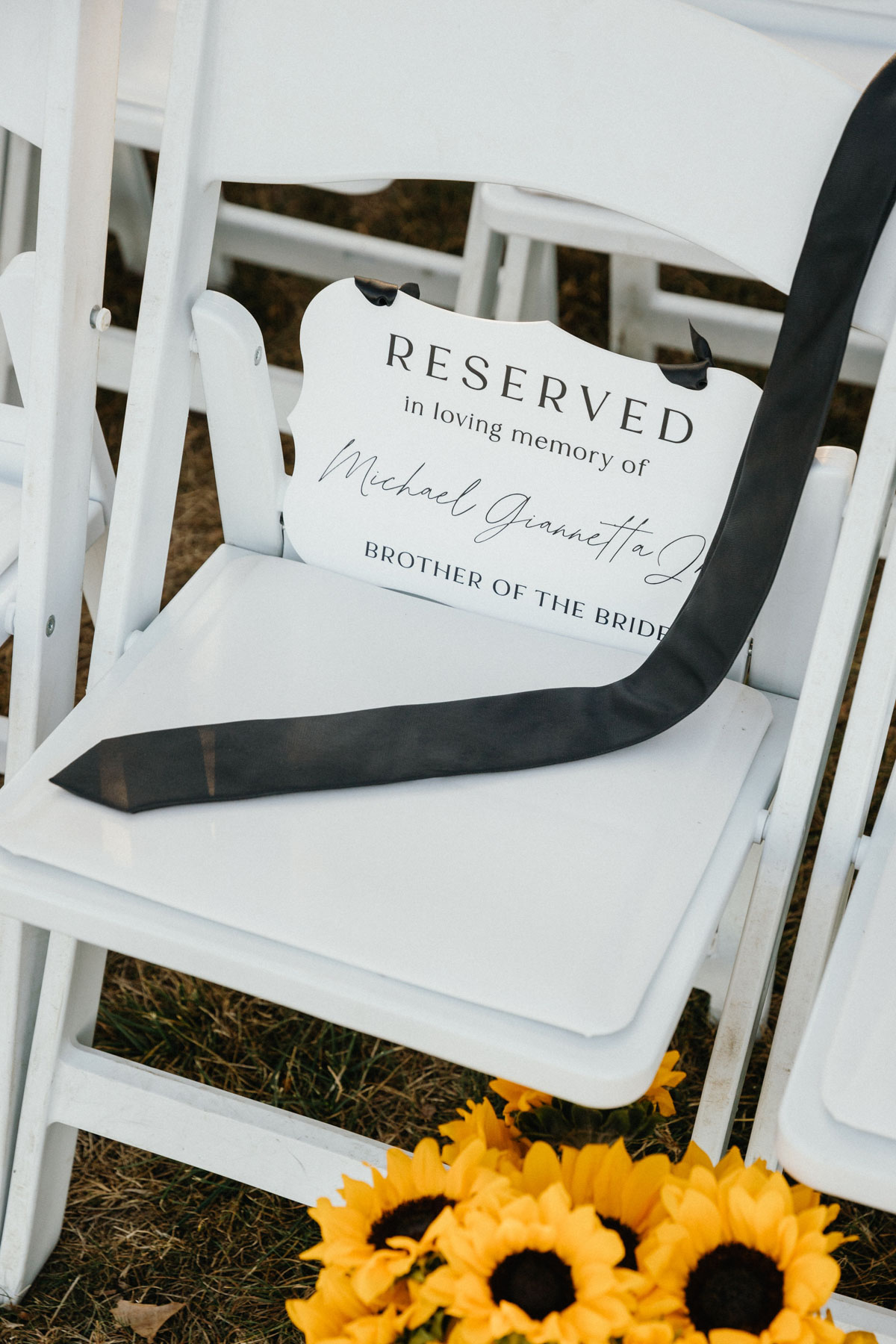 Chair honoring bride's late brother.