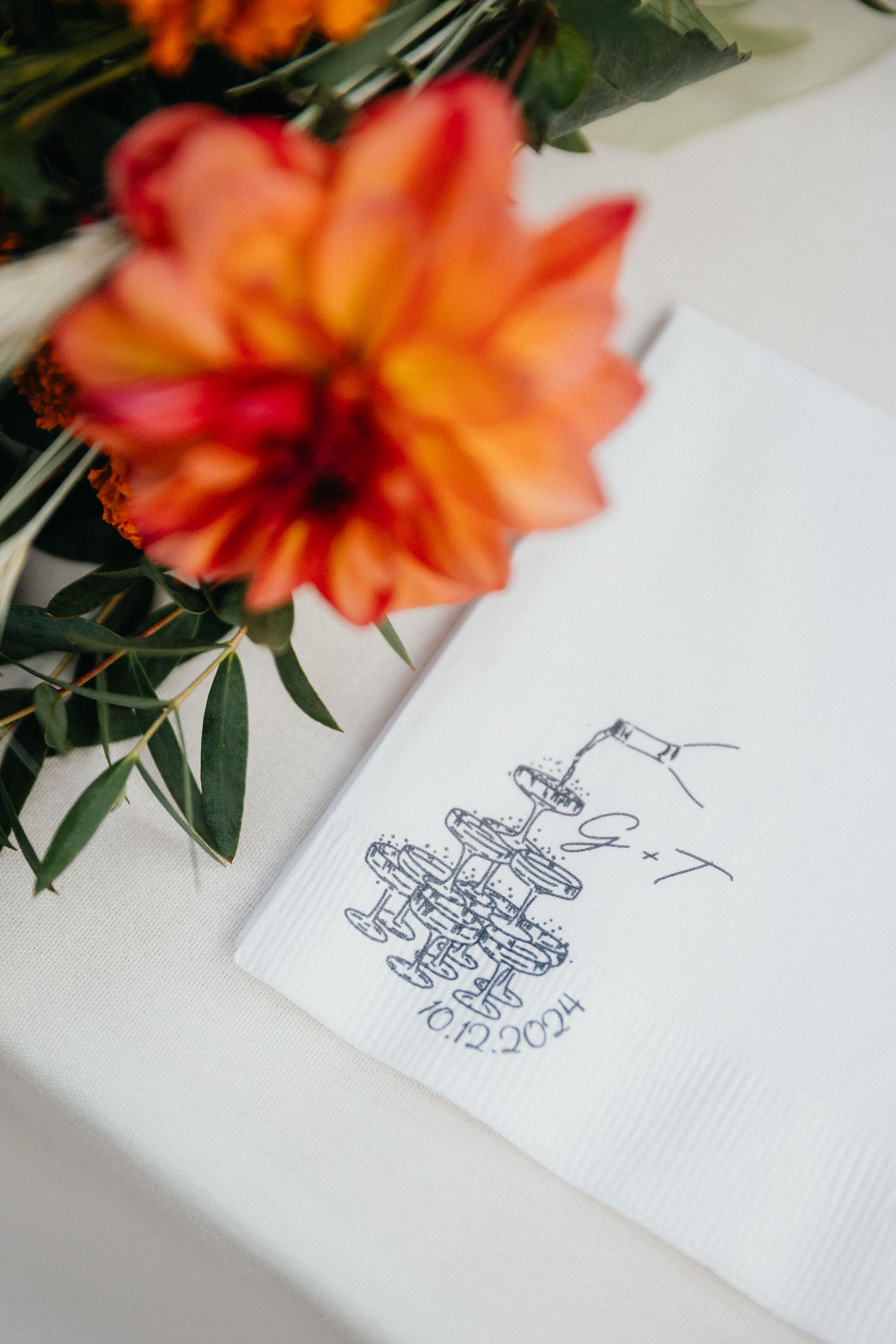 Signature drink napkins for outdoor wedding at Glen Foerd.