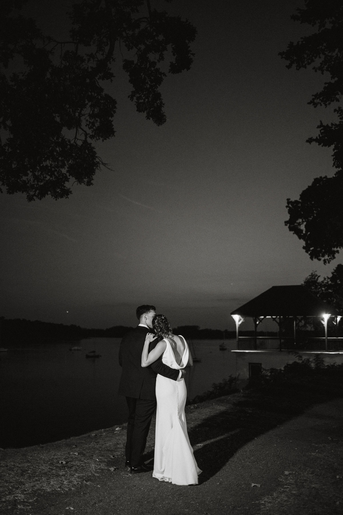 Nighttime wedding portraits at Glen Foerd in Philadelphia.