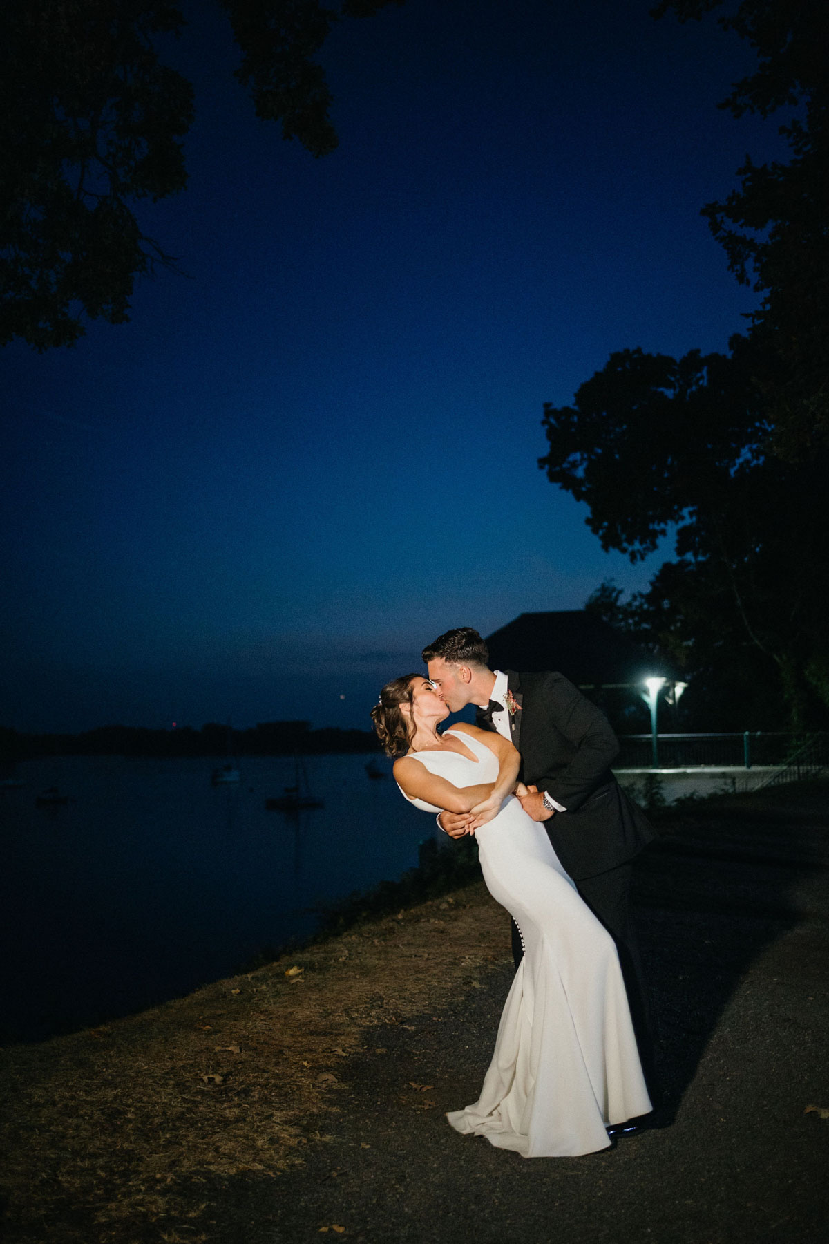 Night time wedding portraits at Glen Foerd in Philly.