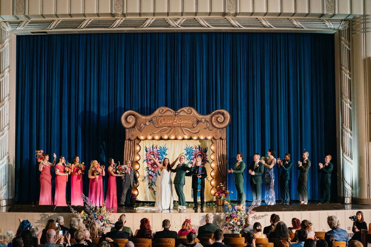 The couple exchanging vows in a distinctive ceremony space at Bok.