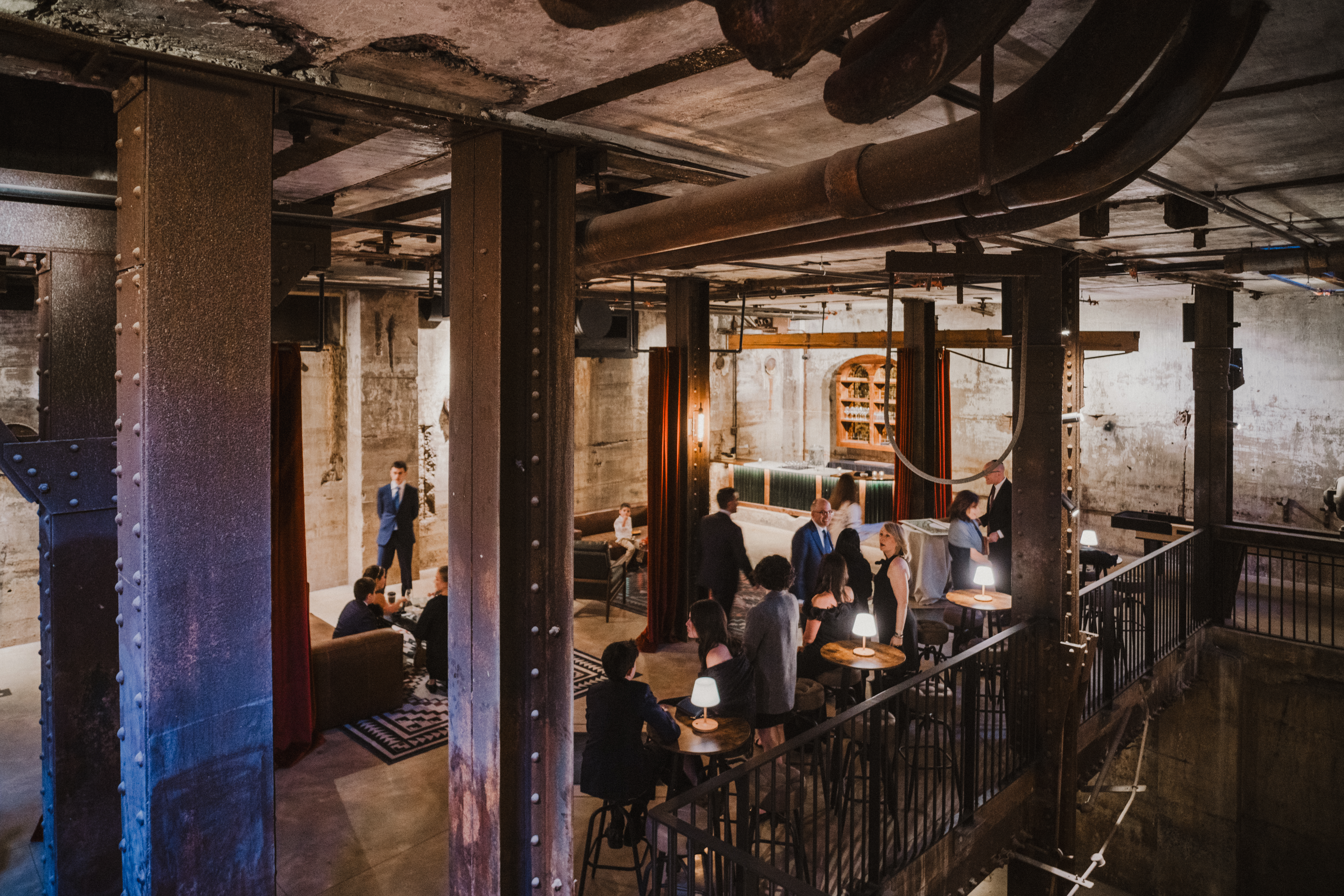 Cocktail hour at Ironworks is very cozy and industrial. 