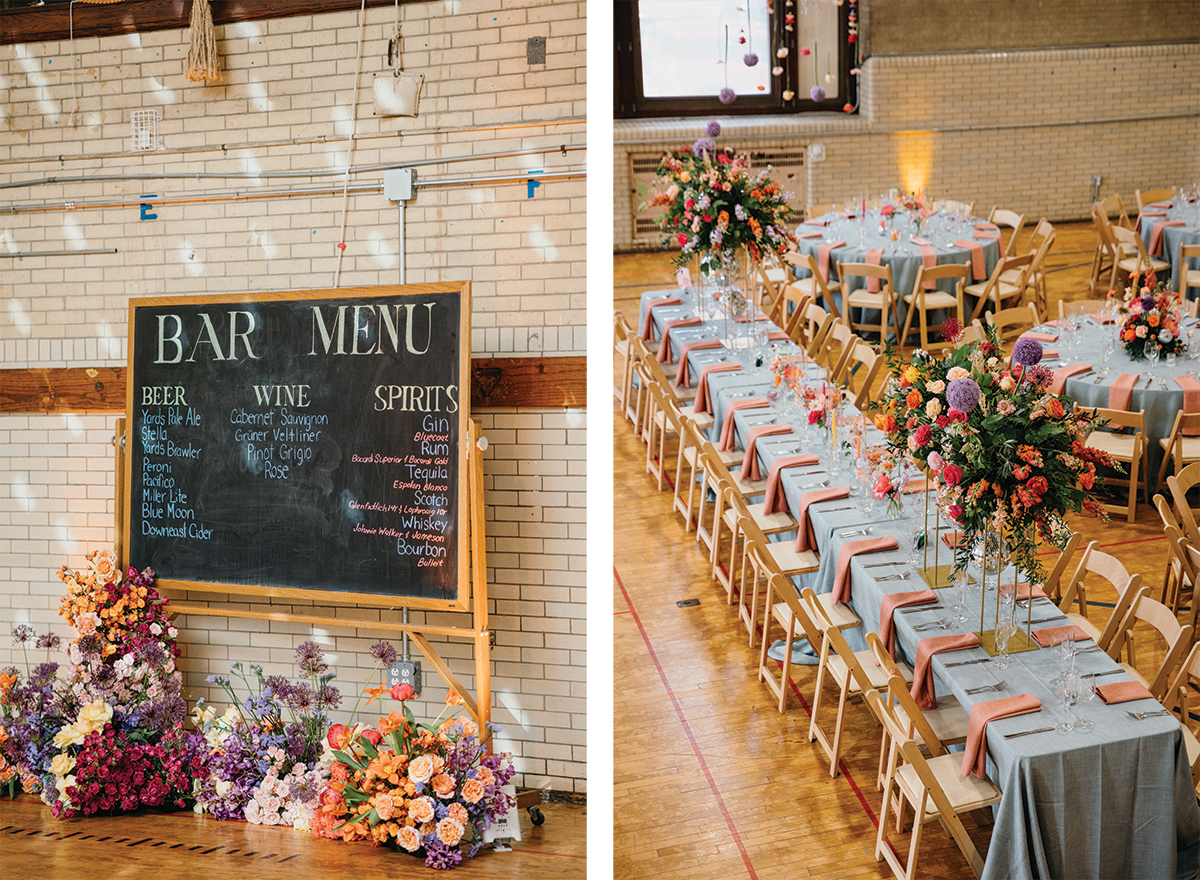 A colorful, bright spring rooftop wedding ceremony at Bok, one of the top unique wedding venues in Philadelphia. 