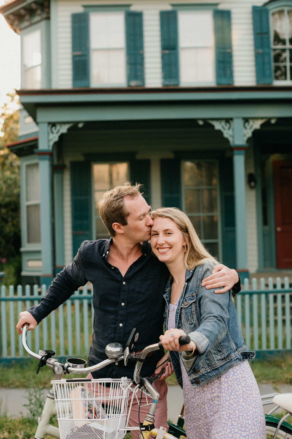 Cape May’s charming gardens and bike paths create a relaxed and romantic backdrop for engagement photos.