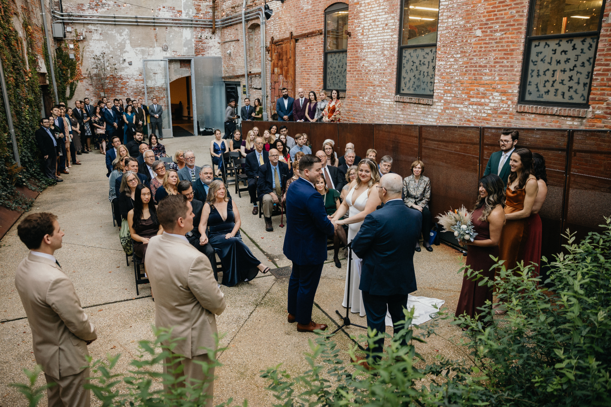 Unique outdoor wedding reception at the Global Dye Works in Philadelphia, PA. 