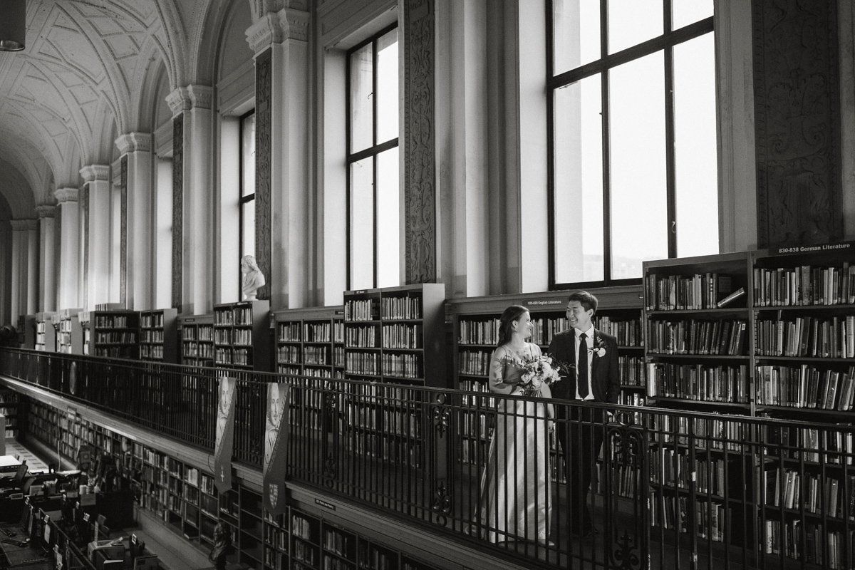 A wide shot of the reception hall showcasing the grandeur of a museum wedding venue.