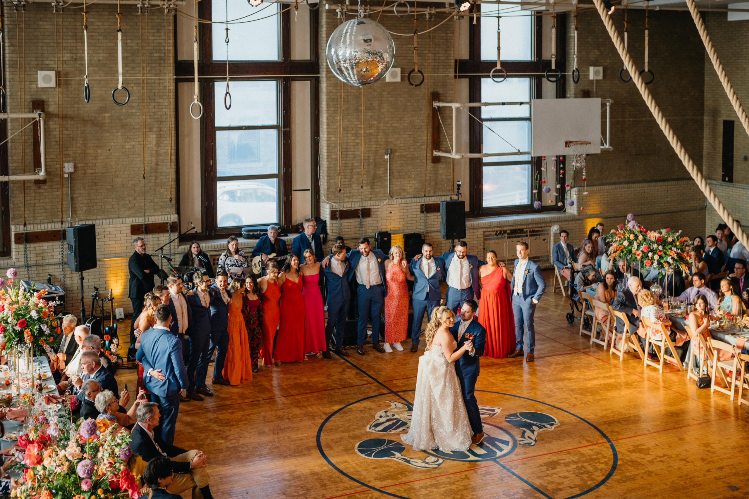 BOK wedding reception in the offbeat, funky gymnasium. 