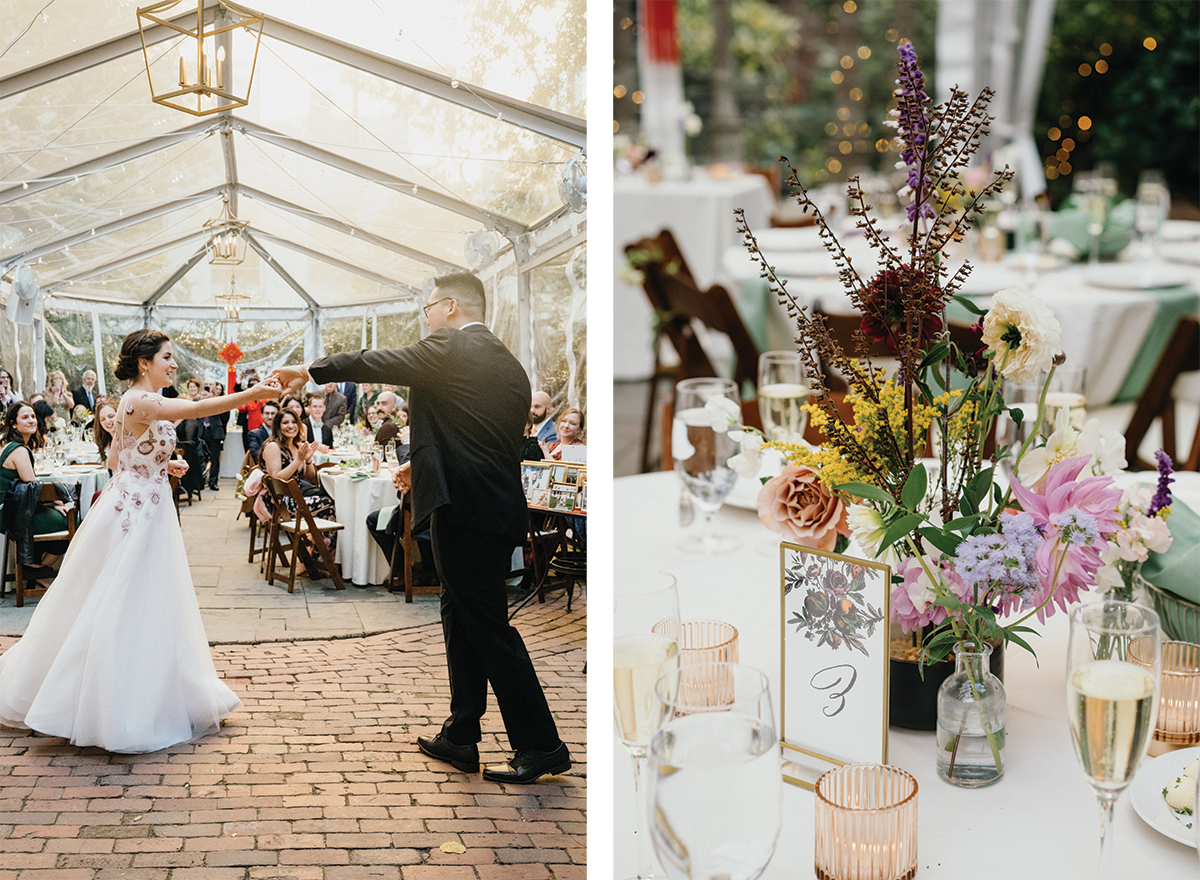 The wedding reception space at Morris House Hotel is light, airy, and covered from rain.