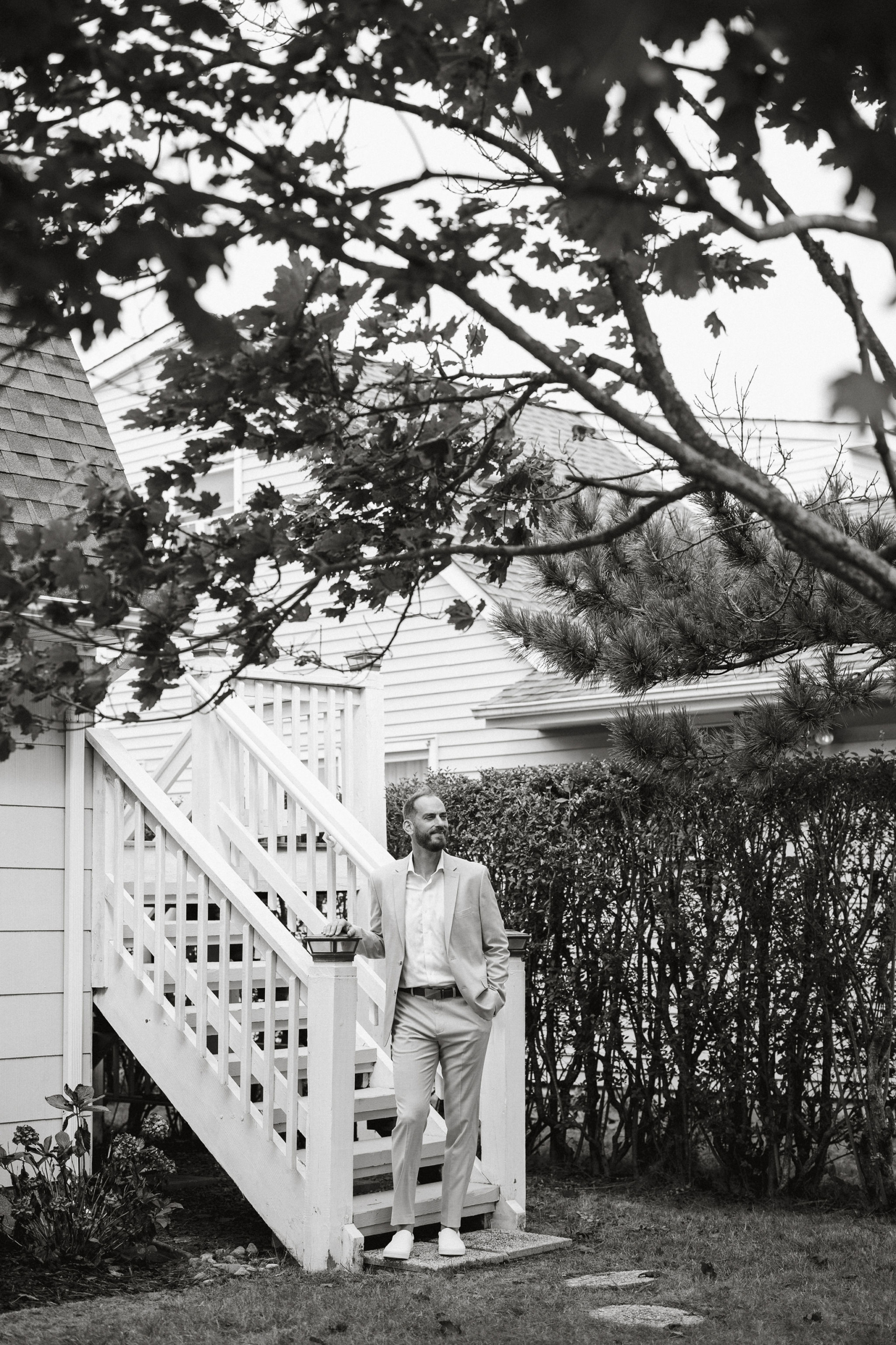 Groom waiting for the first look before his Deauville Inn wedding.