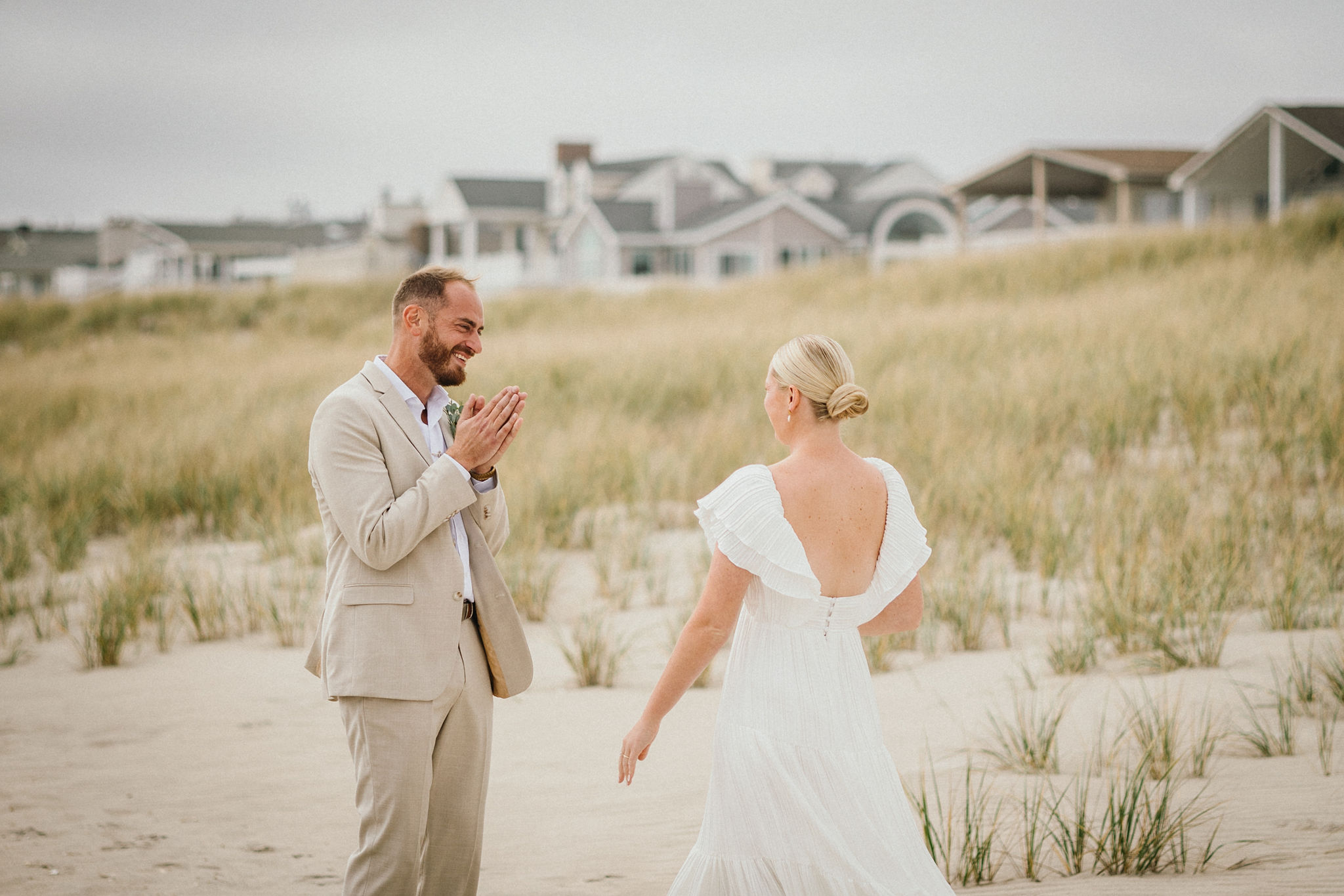 Tears of happiness as the couple sees each other before their Deauville Inn wedding.