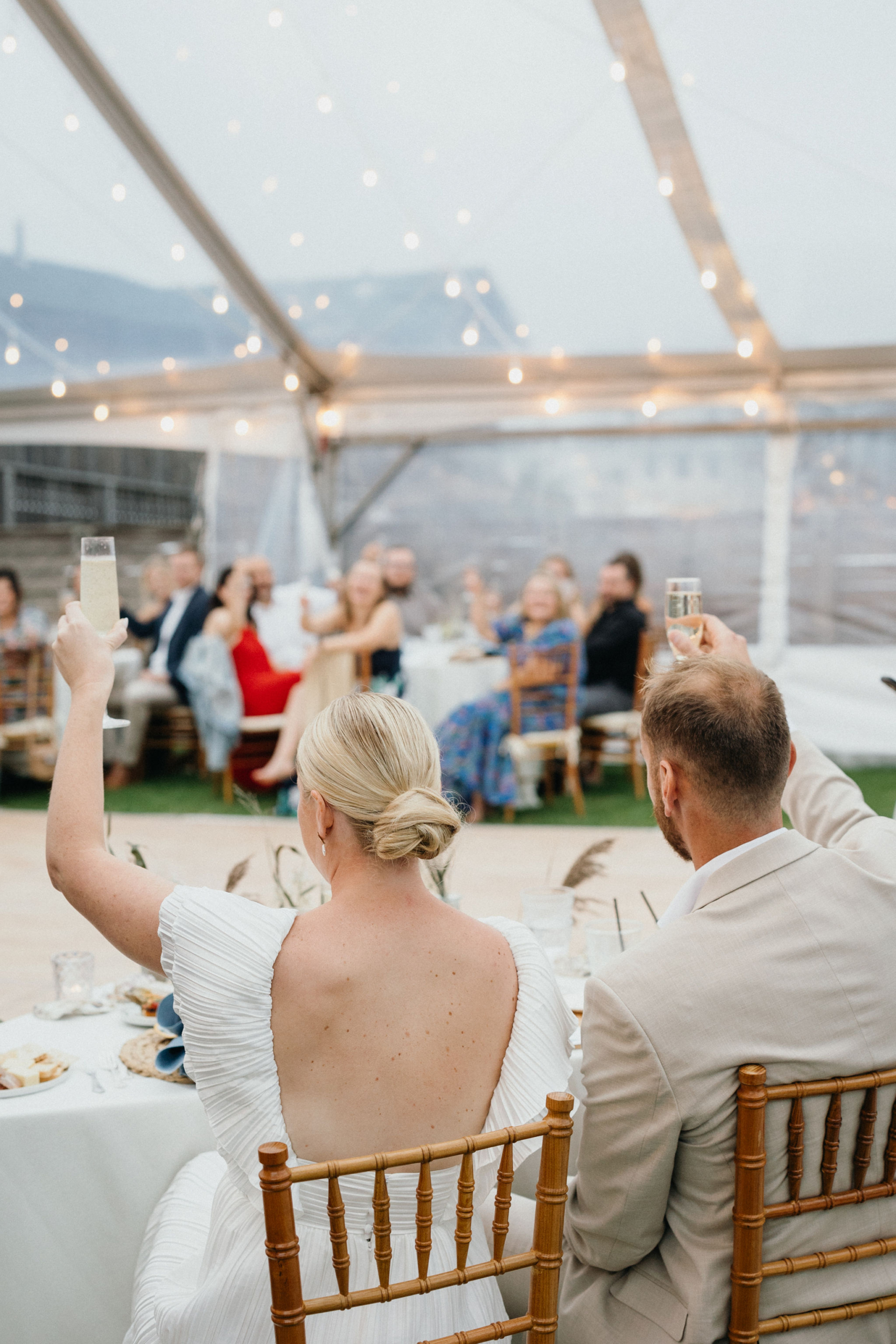 Friends and family celebrating under the stars.