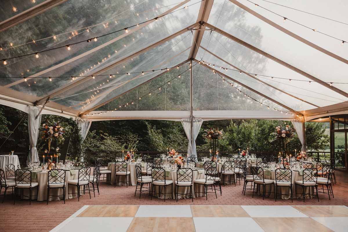 Outdoor wedding reception tables captured by Philadelphia photographer.