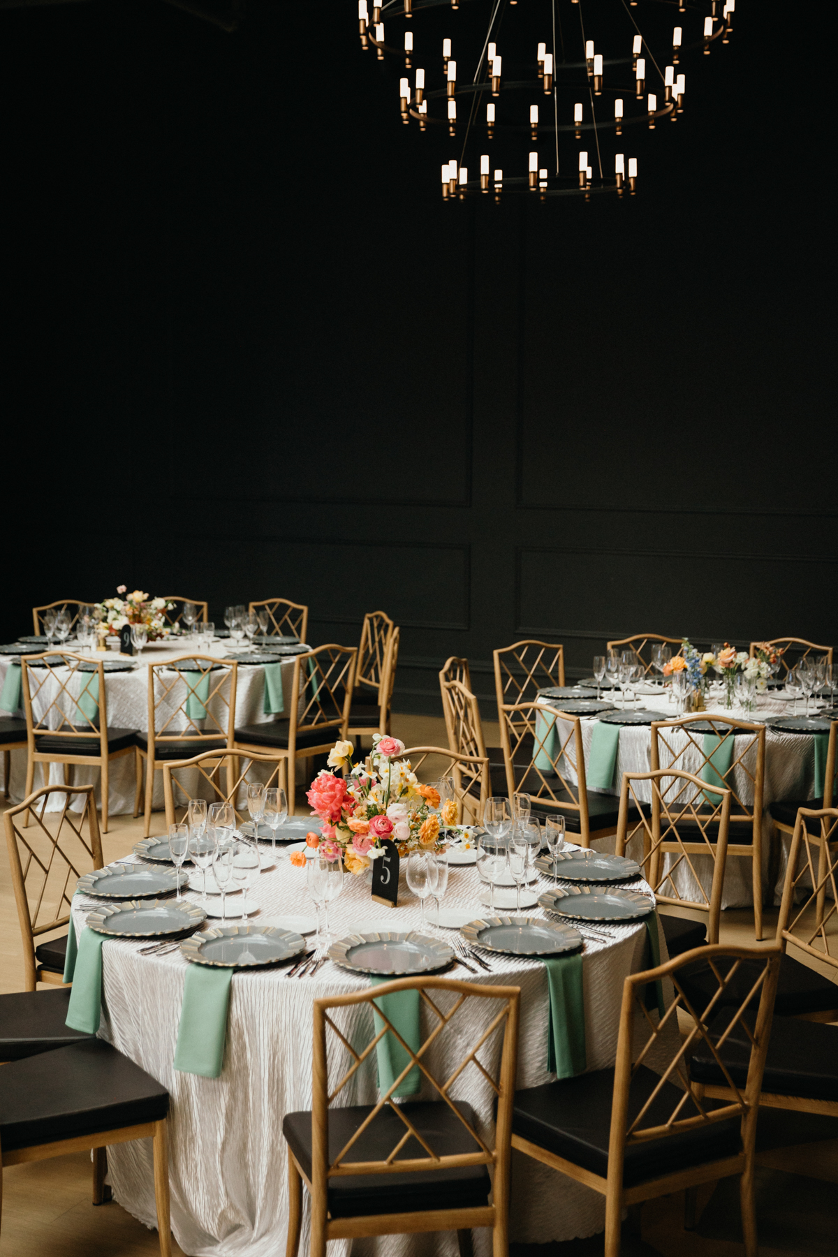 dramatic reception decor at switch house wedding in philadelphia