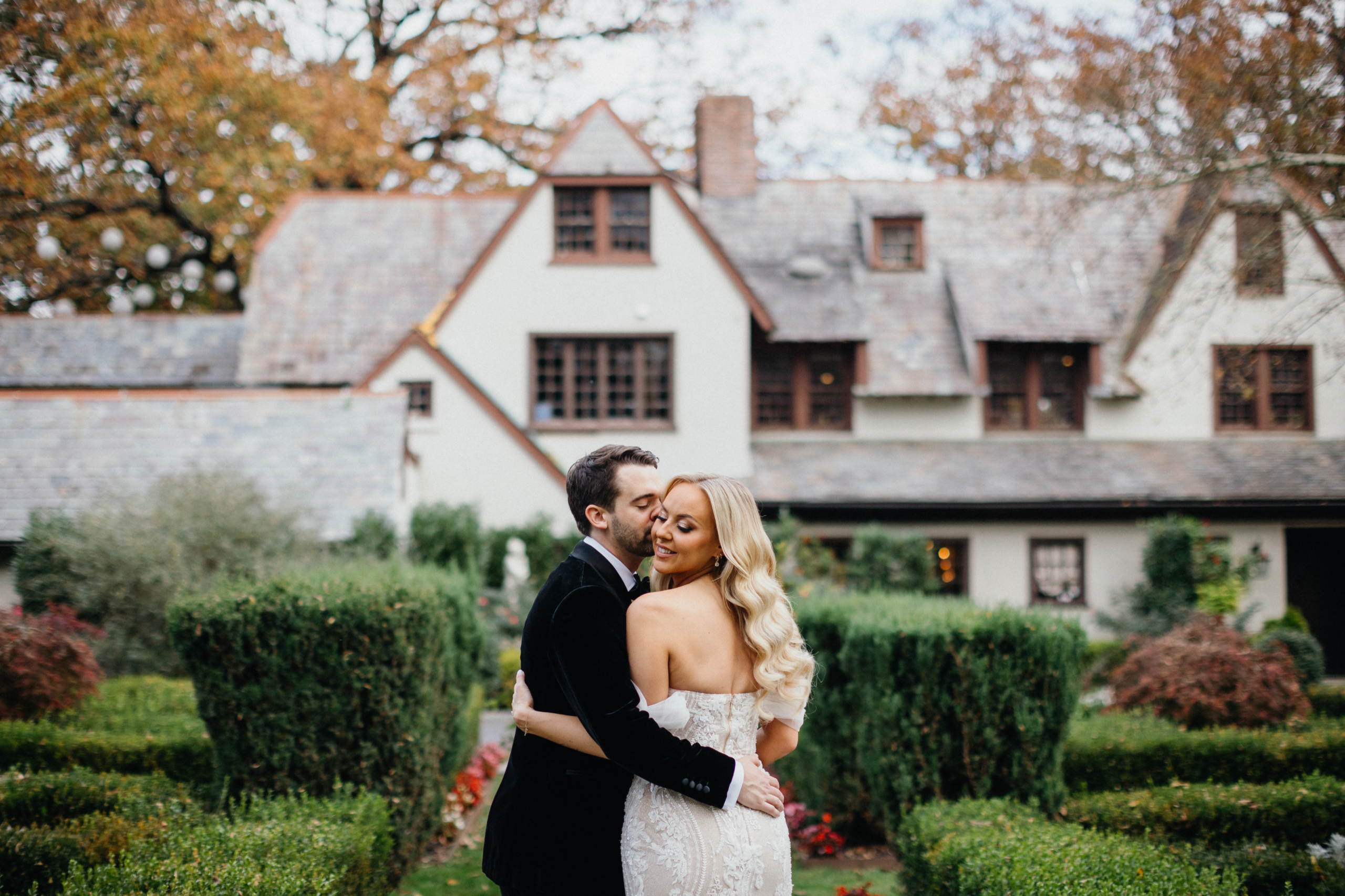 A quiet moment between newlyweds in the garden at Hotel Du Village wedding.