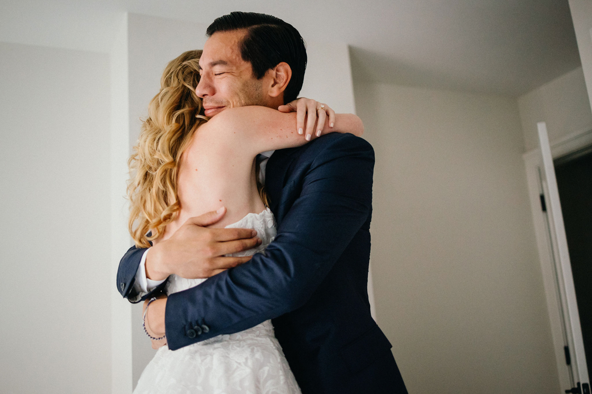 A groom’s reaction during the first look, captured by a Philly wedding photographer.