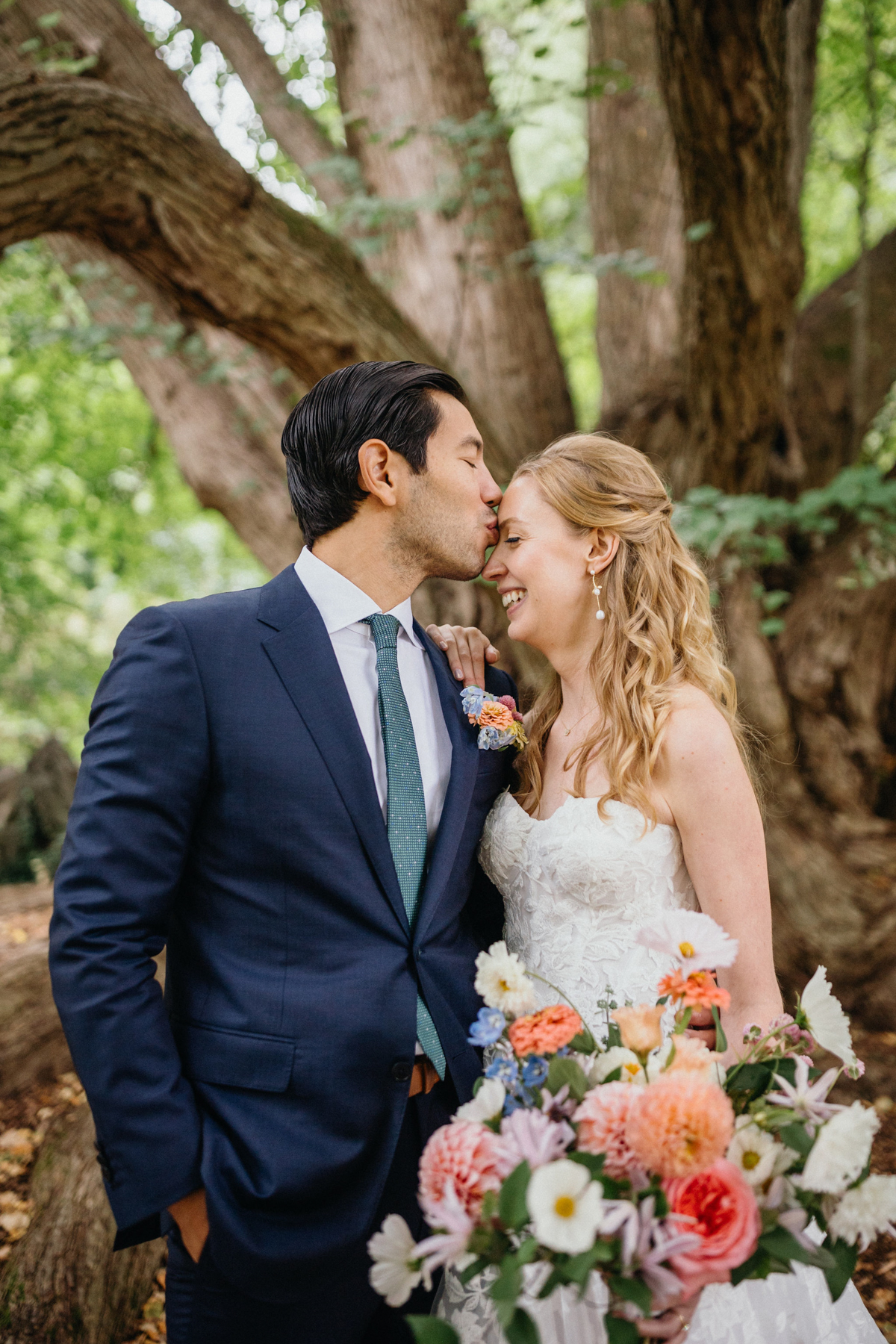 A couple enjoying a serene moment at a garden wedding venue in Philadelphia.