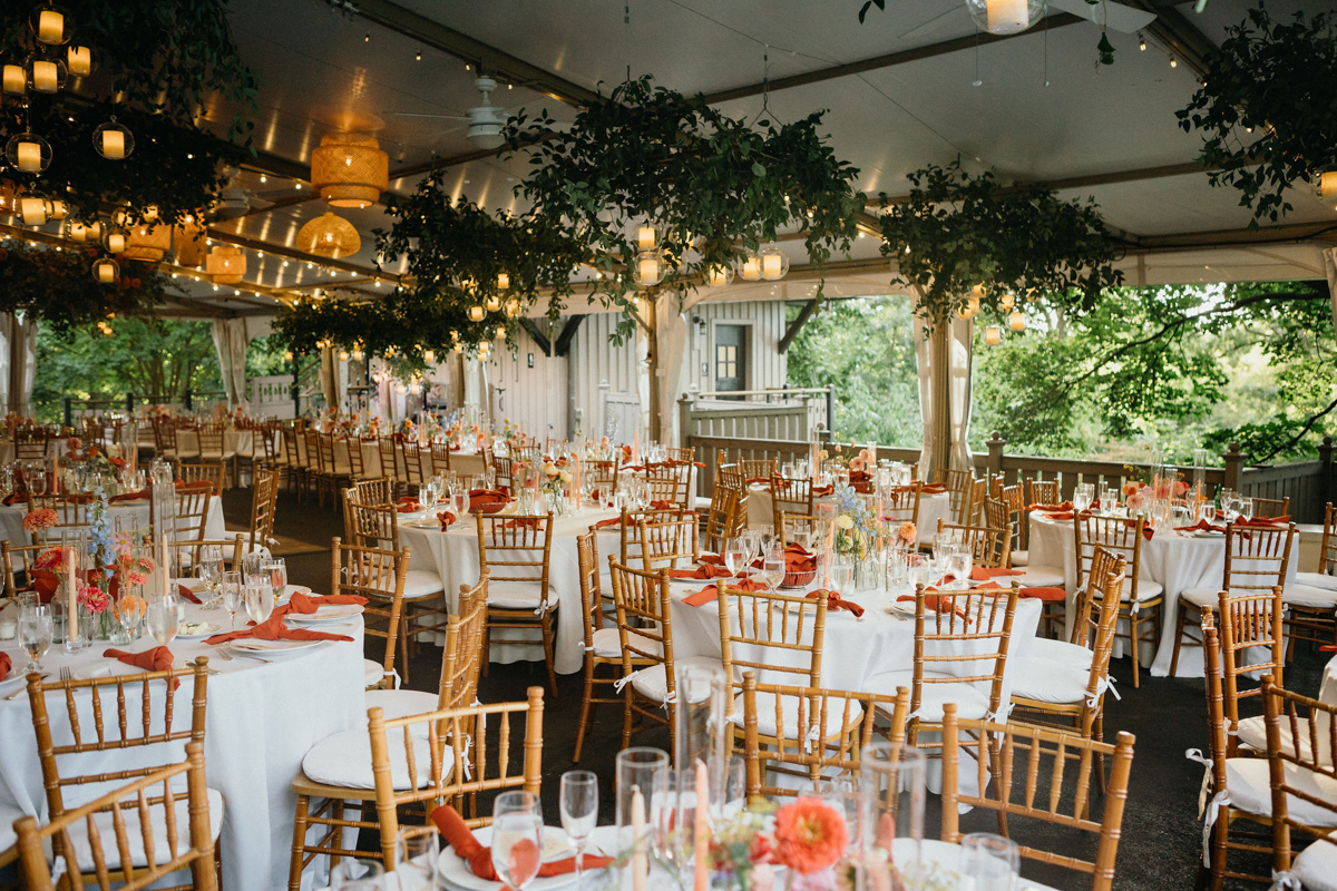 An elegant wedding table setting at a Morris Arboretum and Gardens wedding.