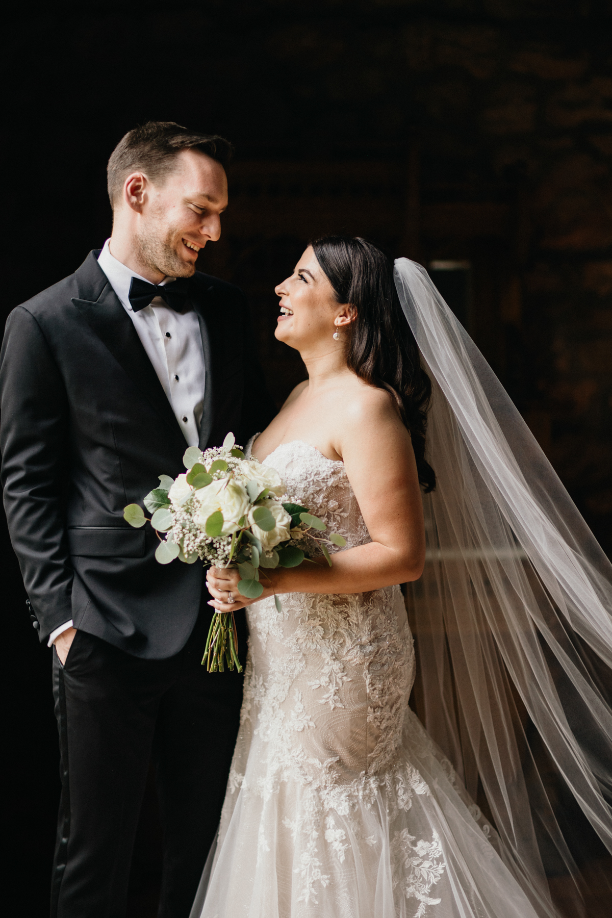 bride and groom portraits before their holly hedge estate wedding