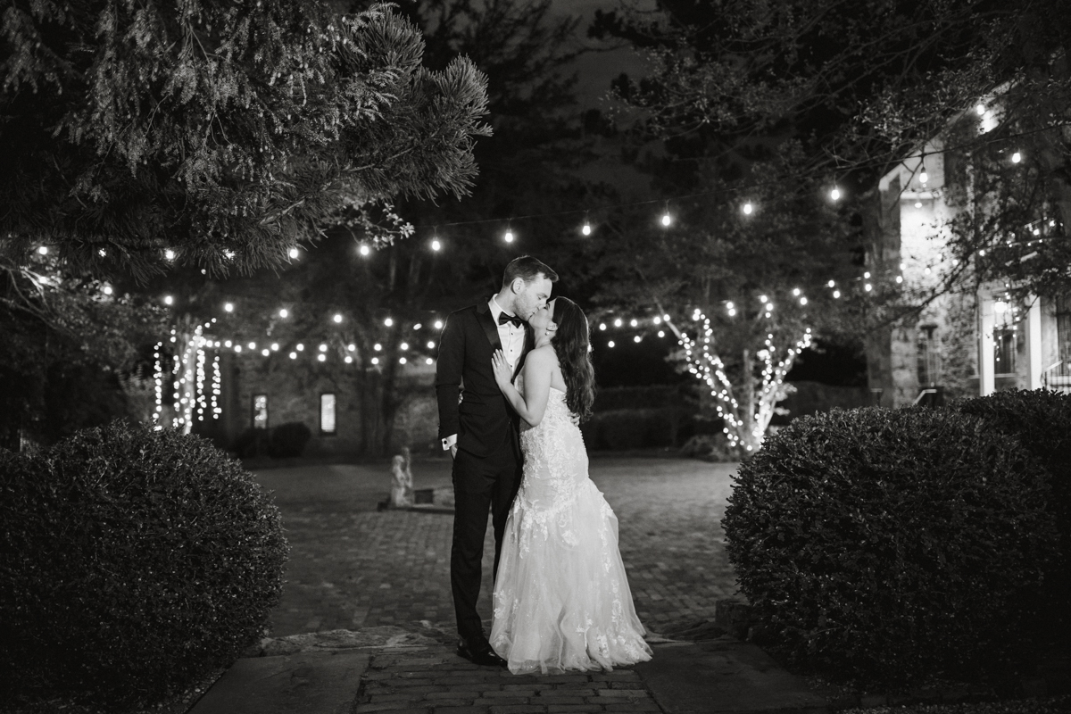 night time wedding portraits at holly hedge