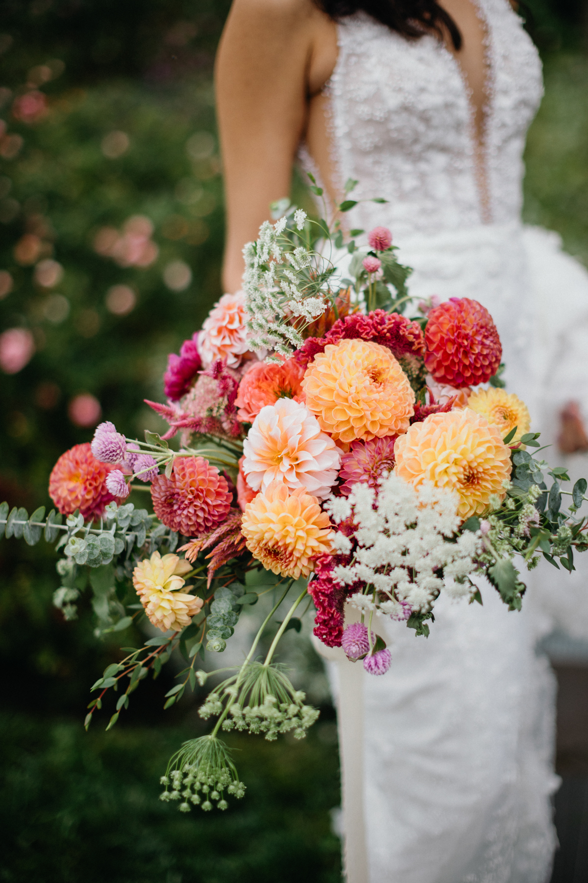 colorful spring bouquet for a Morris Arboretum wedding
