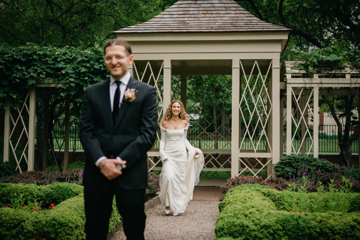 Emotional first look moment in Old City Philadelphia. – Zahav wedding, documentary photography.