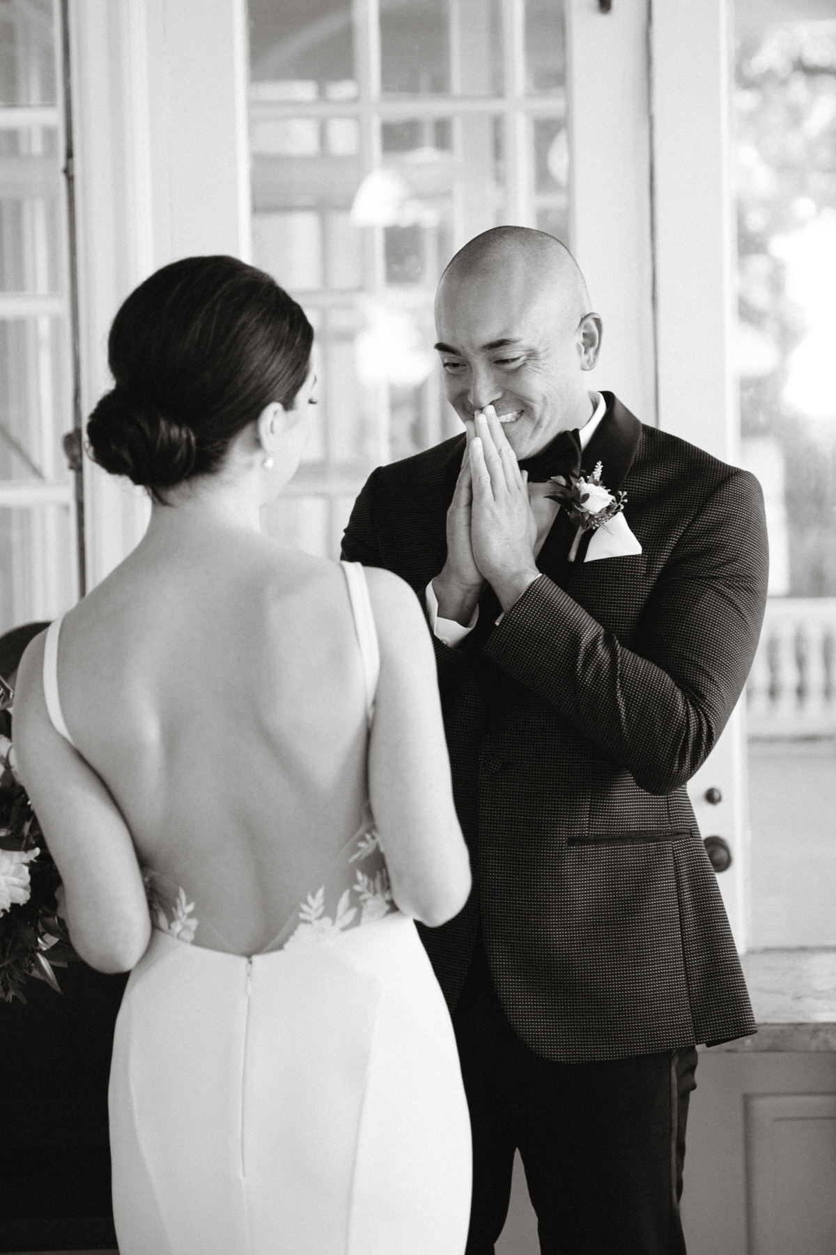 Emotional first look outside Glen Foerd Mansion – Philadelphia wedding photographer