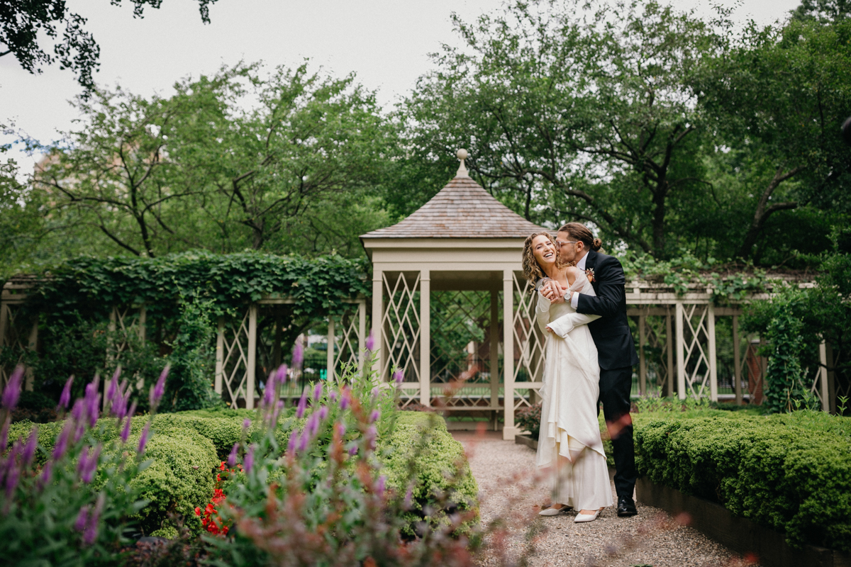 Wide shot of the garden with the couple at the center. – Zahav wedding, Philadelphia wedding photographer.