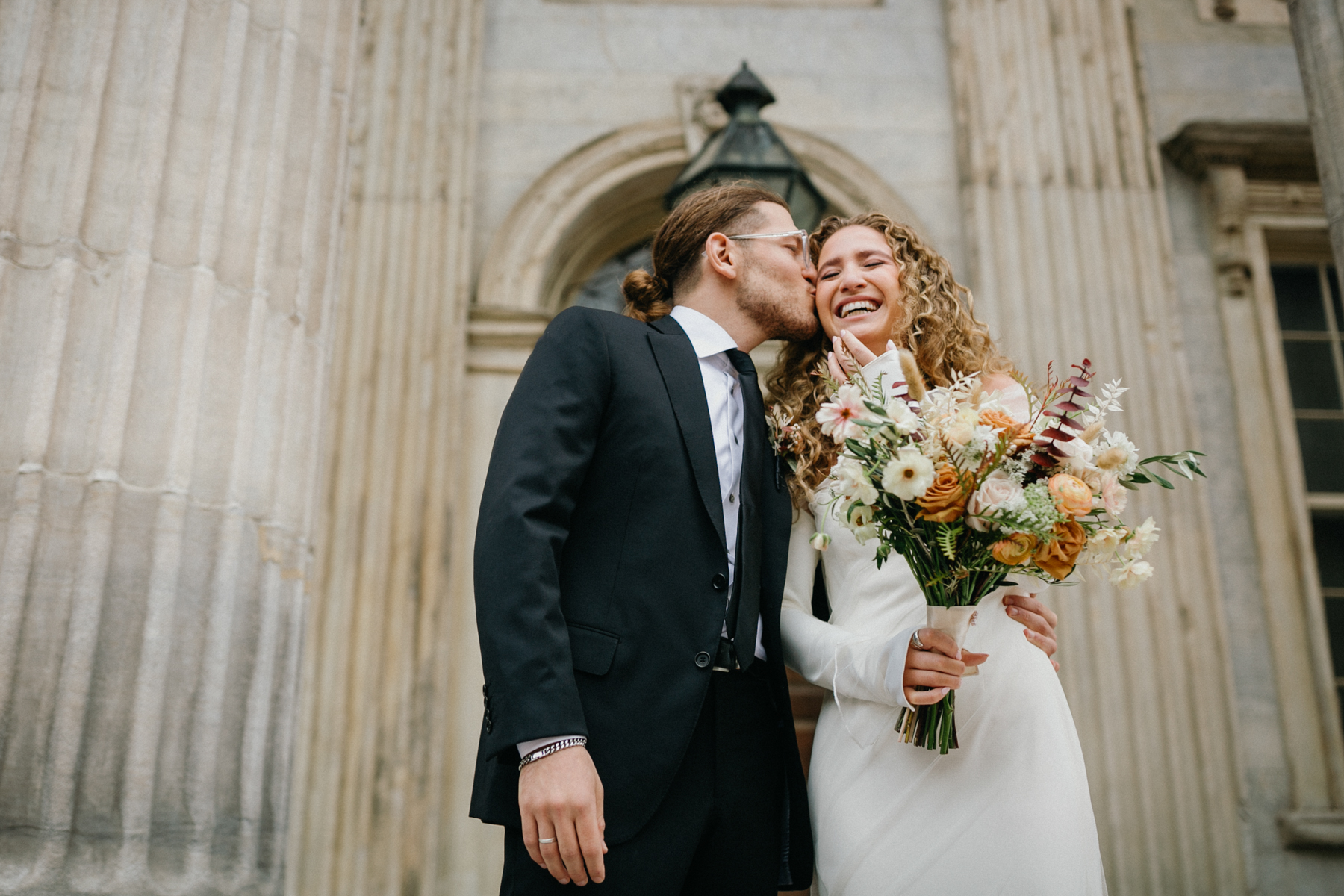 Candid portrait with brick textures in Old City – Philadelphia wedding photographer, Zahav wedding