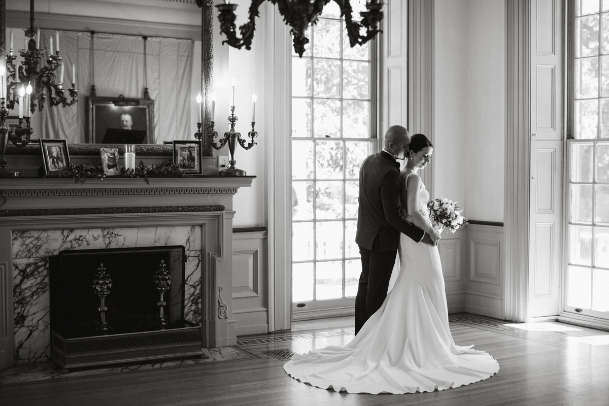 Romantic portrait in front of antique fireplace – Glen Foerd on the Delaware