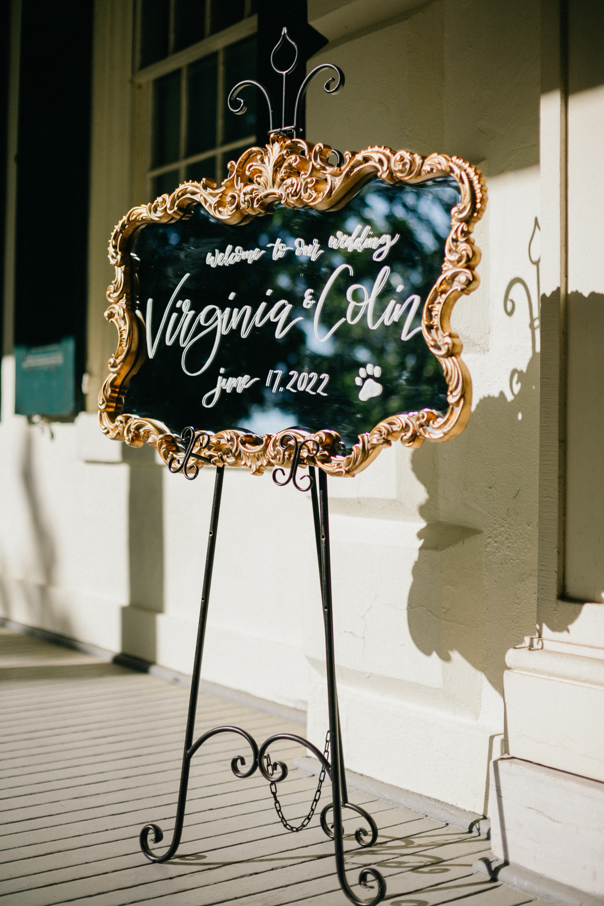 Ceremony welcome sign Philly waterfront wedding venue