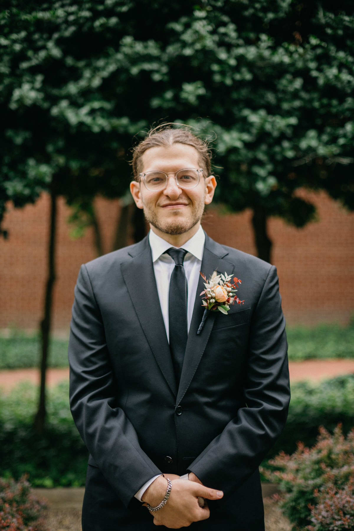 solo groom portrait at 18th century garden - Philadelphia wedding