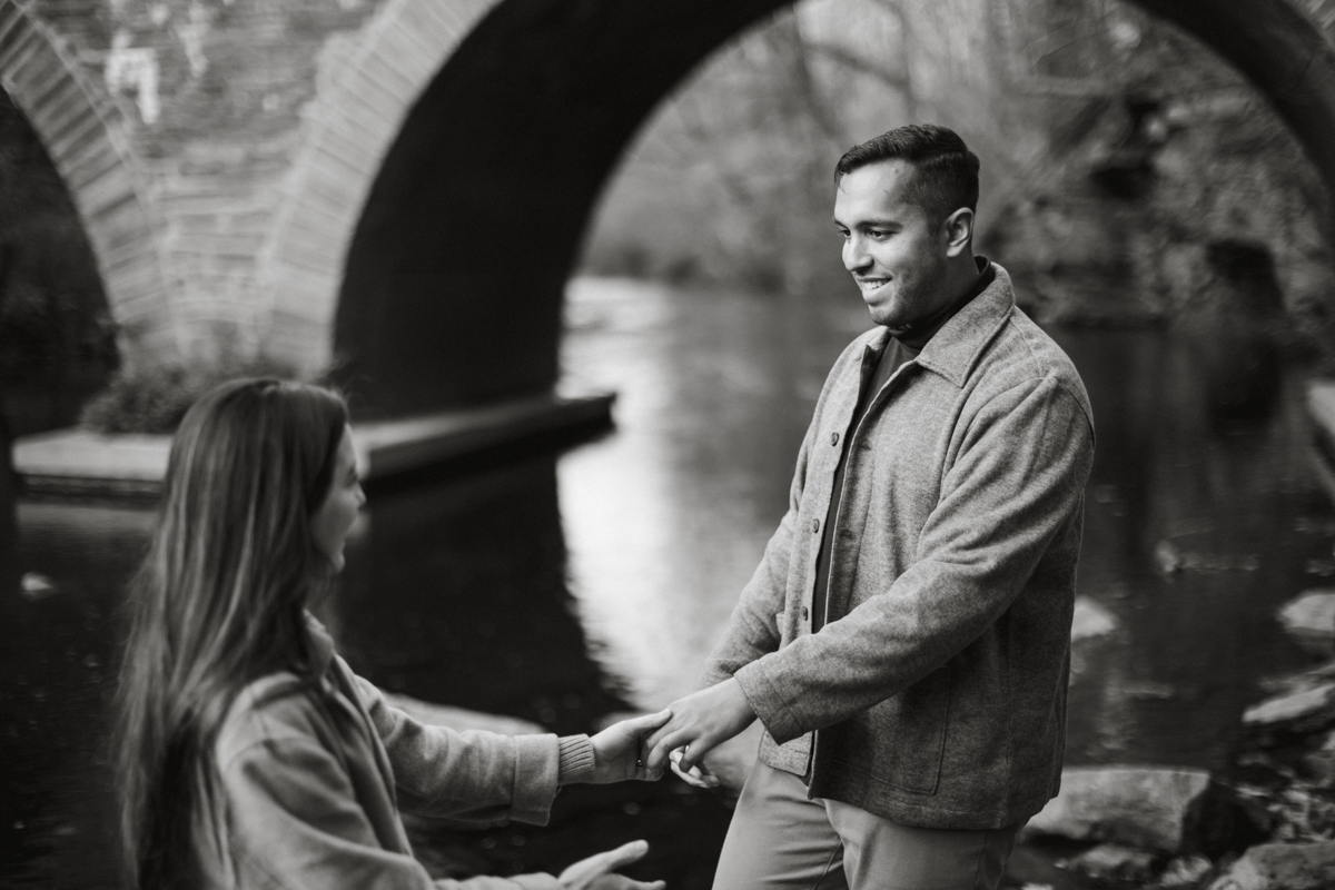 Romantic fall scene from Wissahickon engagement session