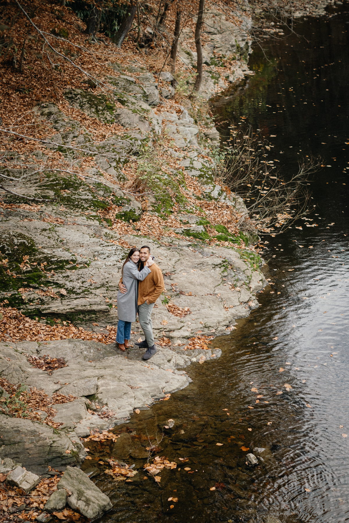 Wissahickon Valley Park engagement photos with layered textures