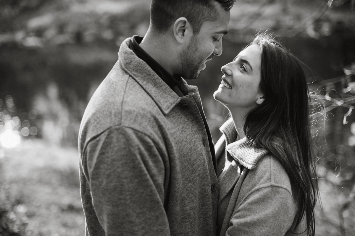 Cozy moment captured in Wissahickon park engagement photos