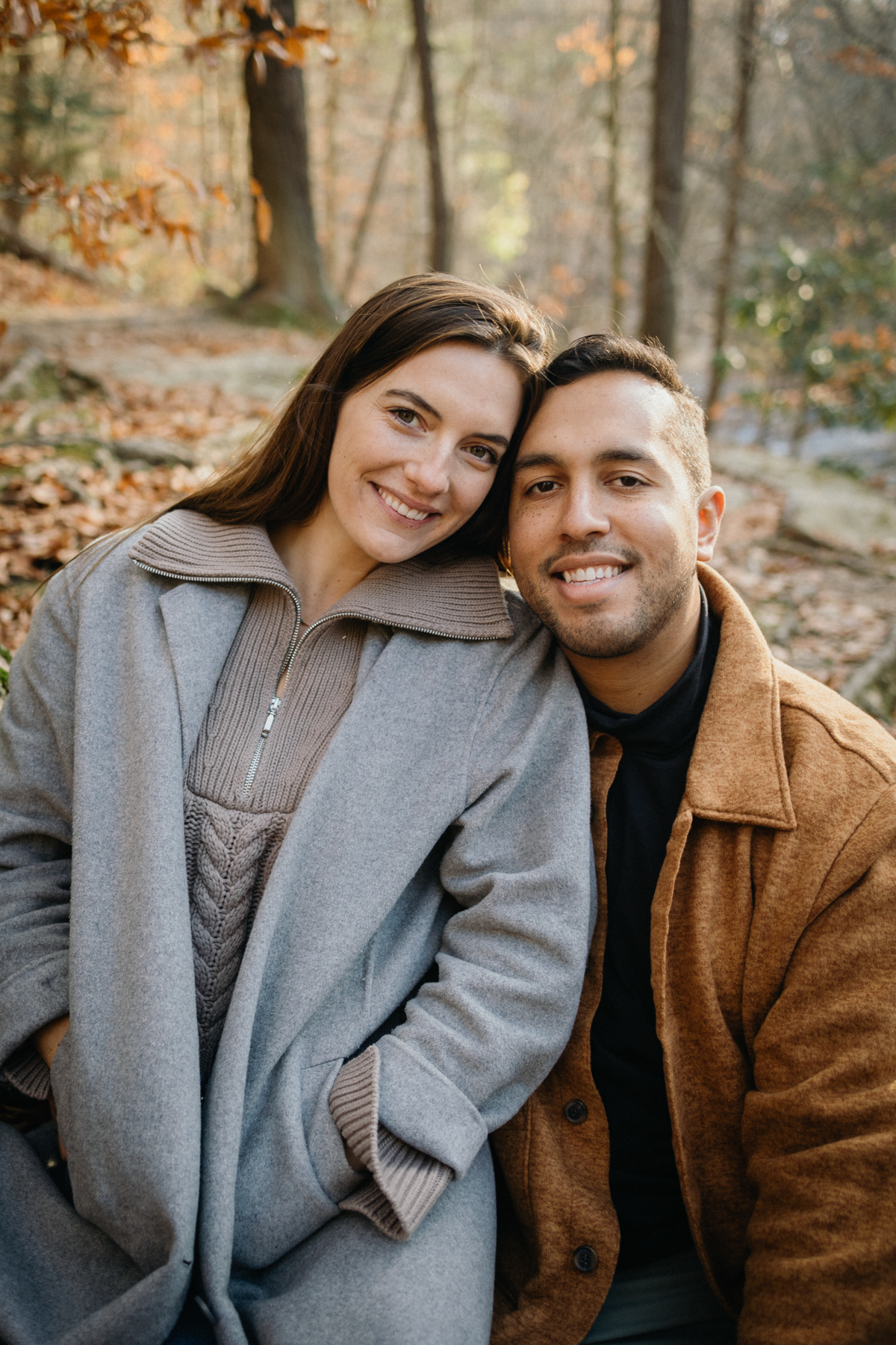 Close-up portrait during Wissahickon Valley Park engagement session