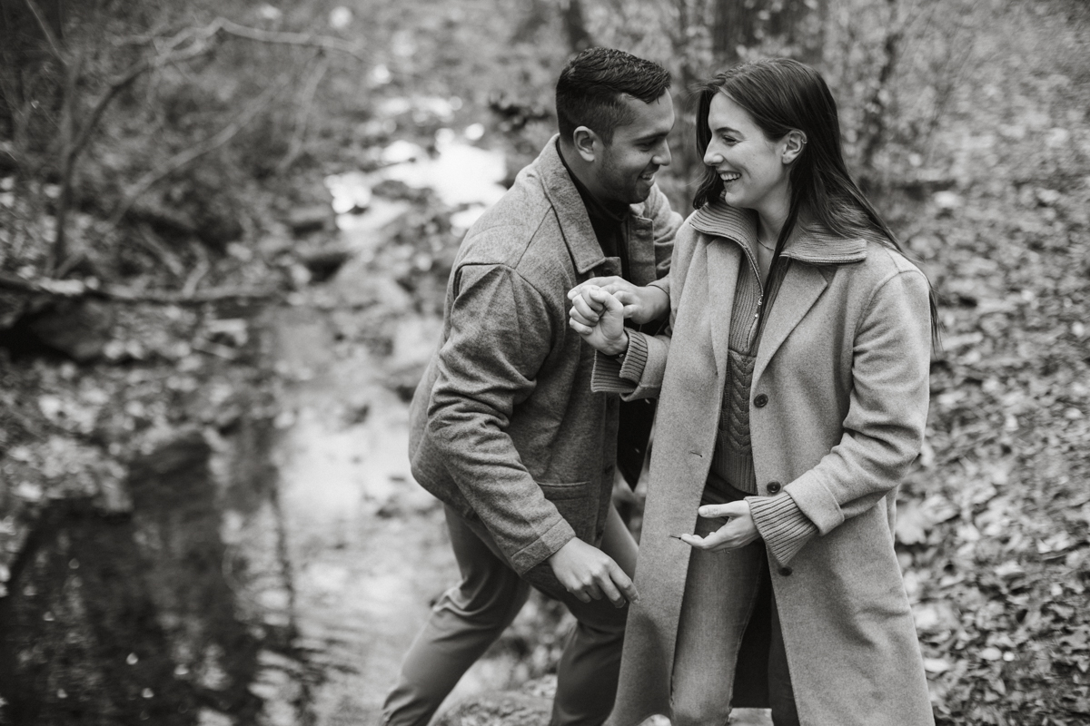 Soft focus moment during Wissahickon Valley Park engagement