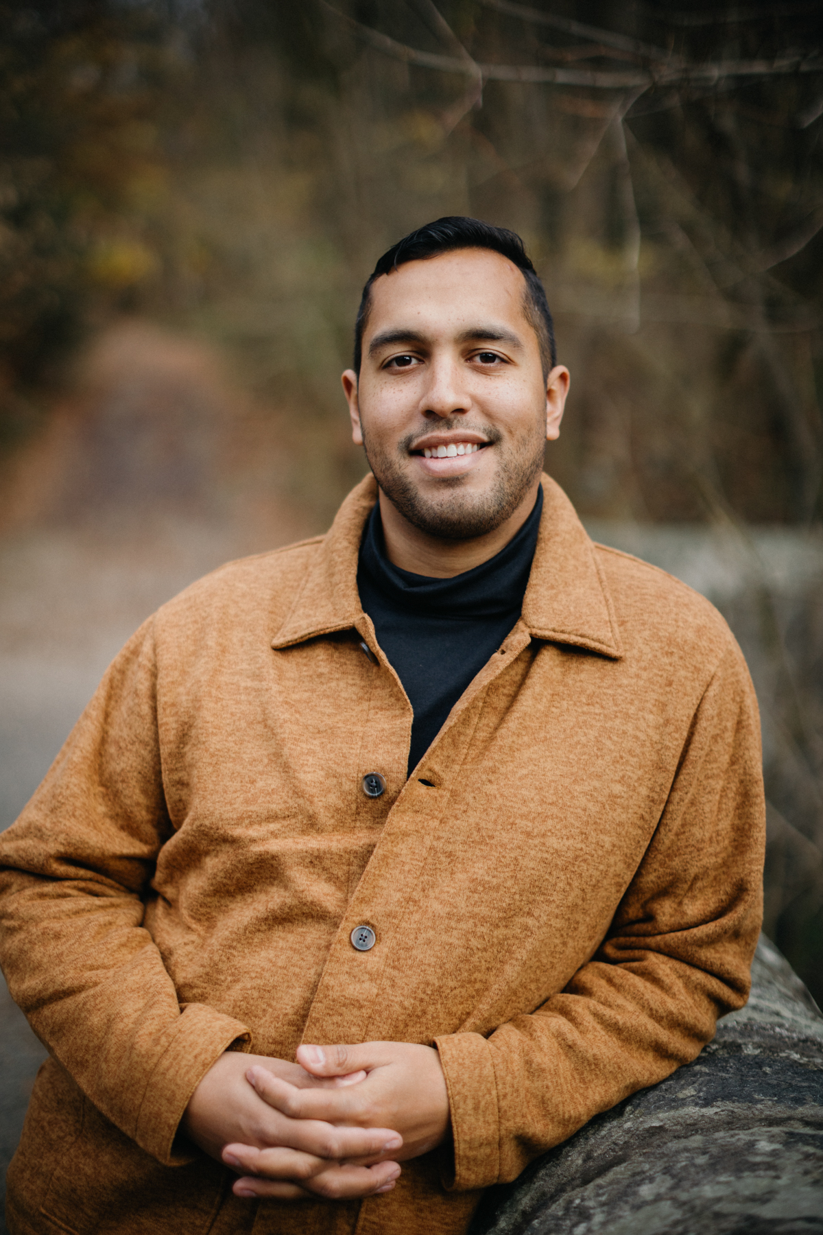 Solo portrait during Wissahickon engagement session in the woods