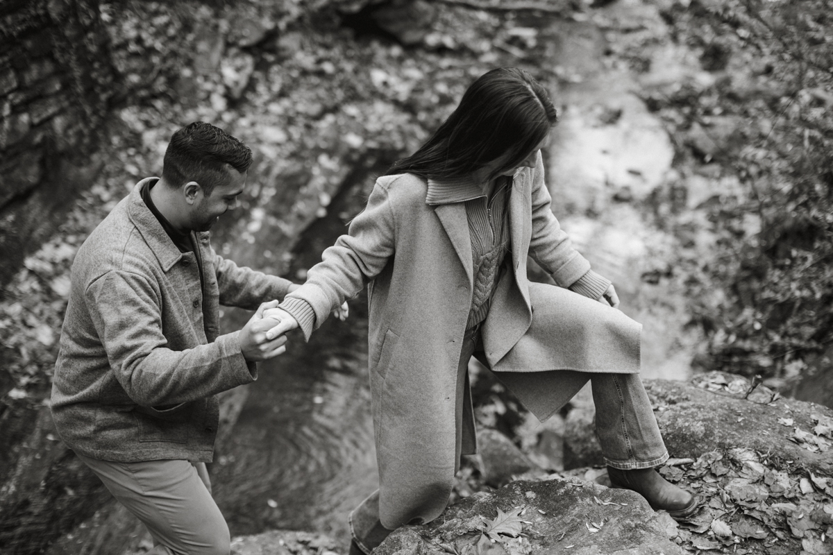 Quiet connection captured in Wissahickon engagement session