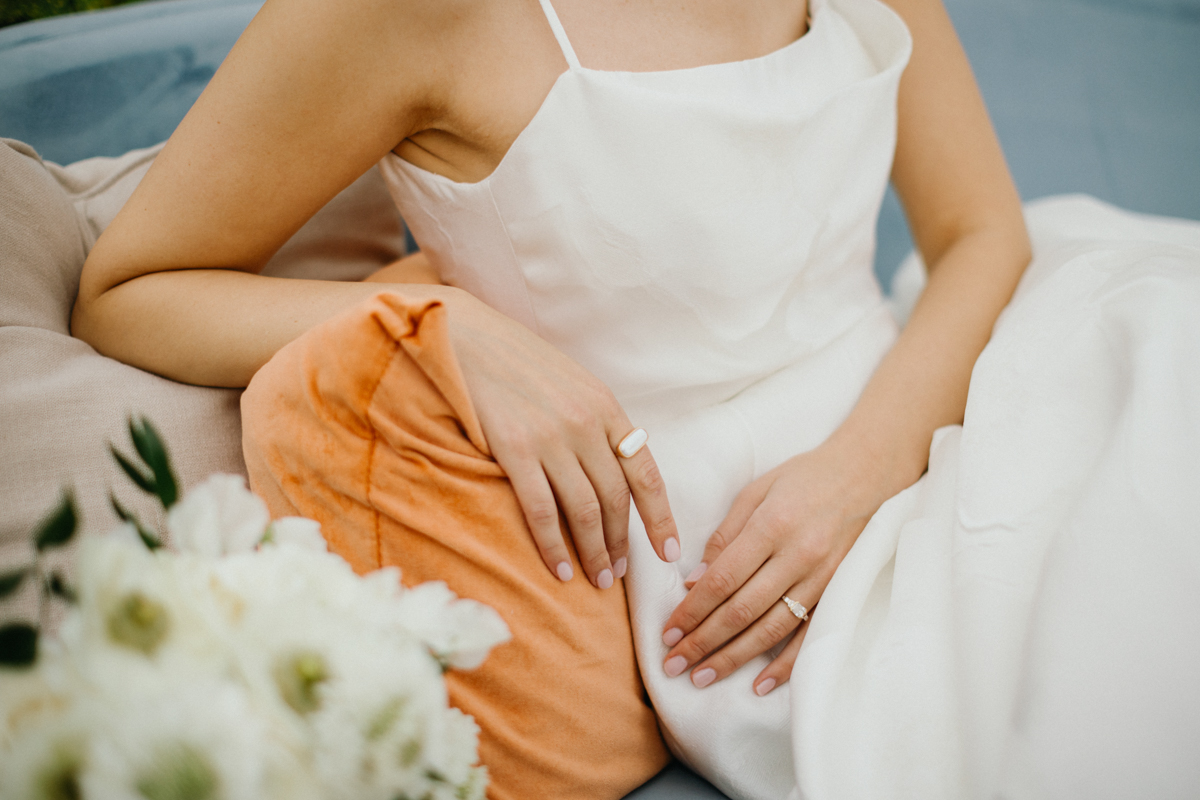 Elegant bridal portrait in the soft garden light at Fairmount Park