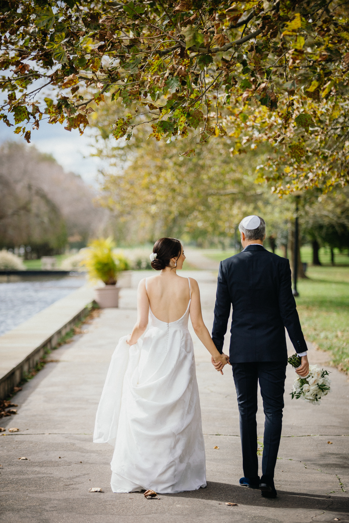 Couple walking through the garden paths at Fairmount Park