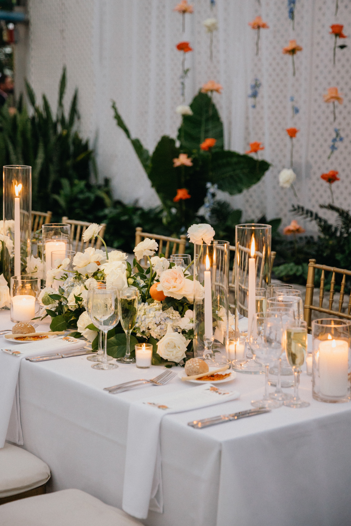 Wedding reception tablescape at a greenhouse venue in Philadelphia
