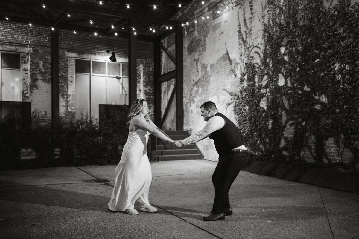 Timeless black and white ceremony image at Global Dye Works