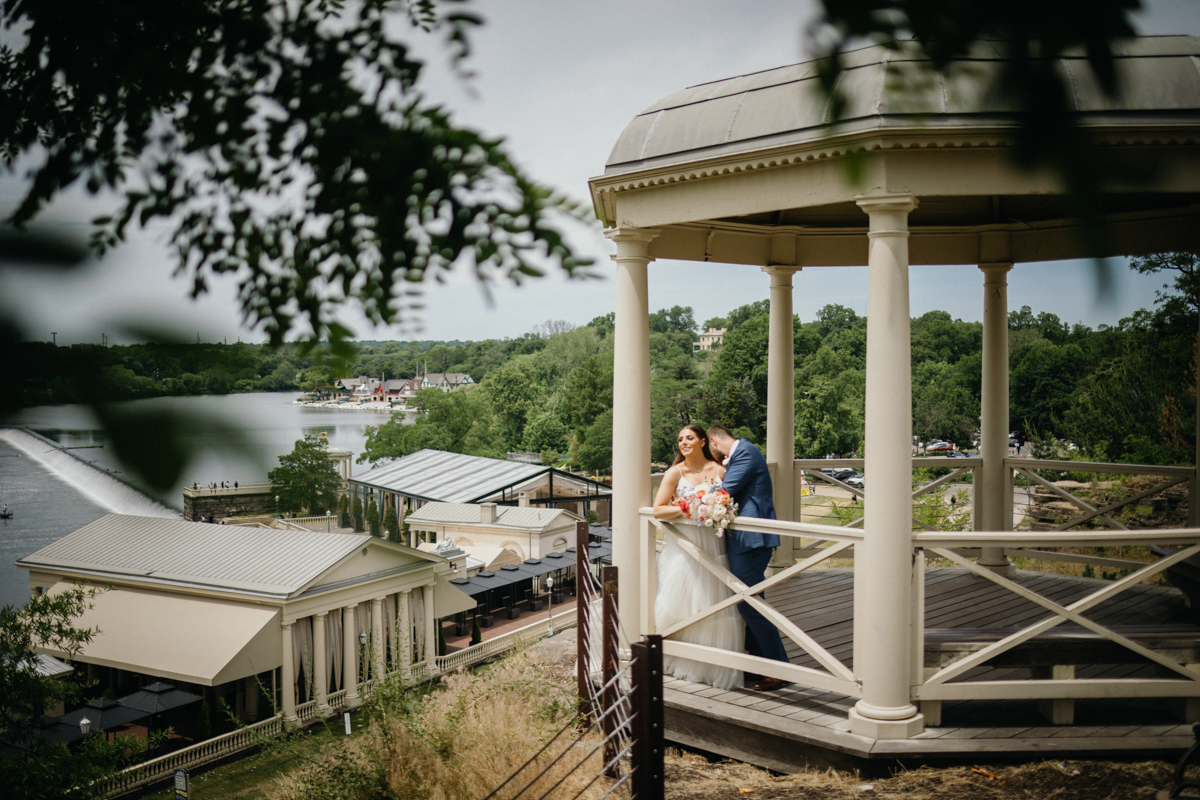 Waterworks wedding photo showing a couple by the water, waterfront wedding venue in Philadelphia